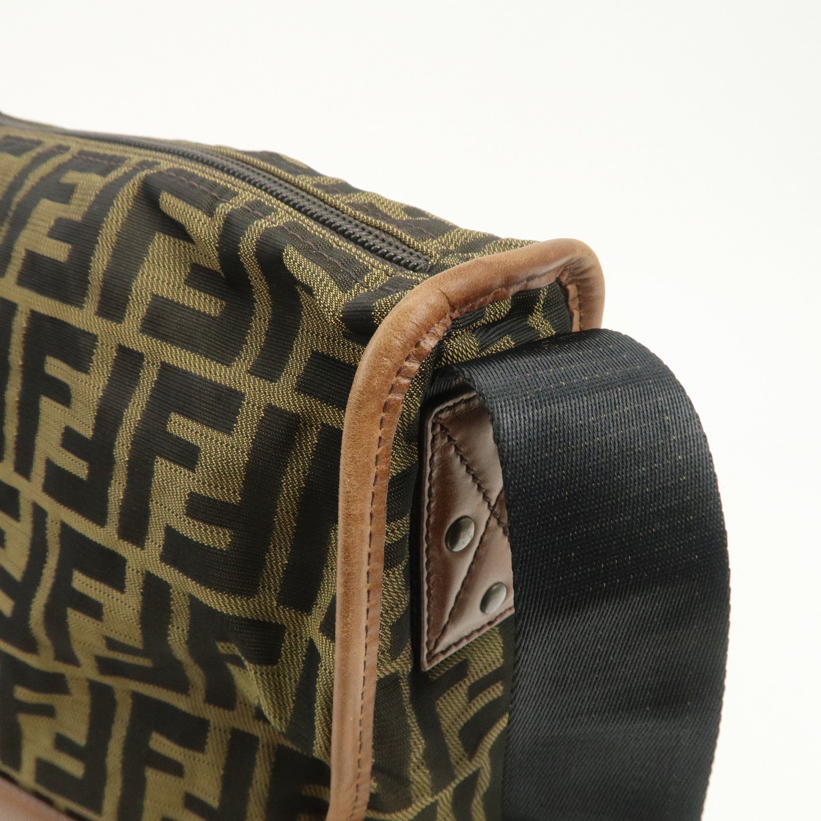 FENDI Zucca Canvas Leather Shoulder Bag Crossbody Bag Brown 7VA148