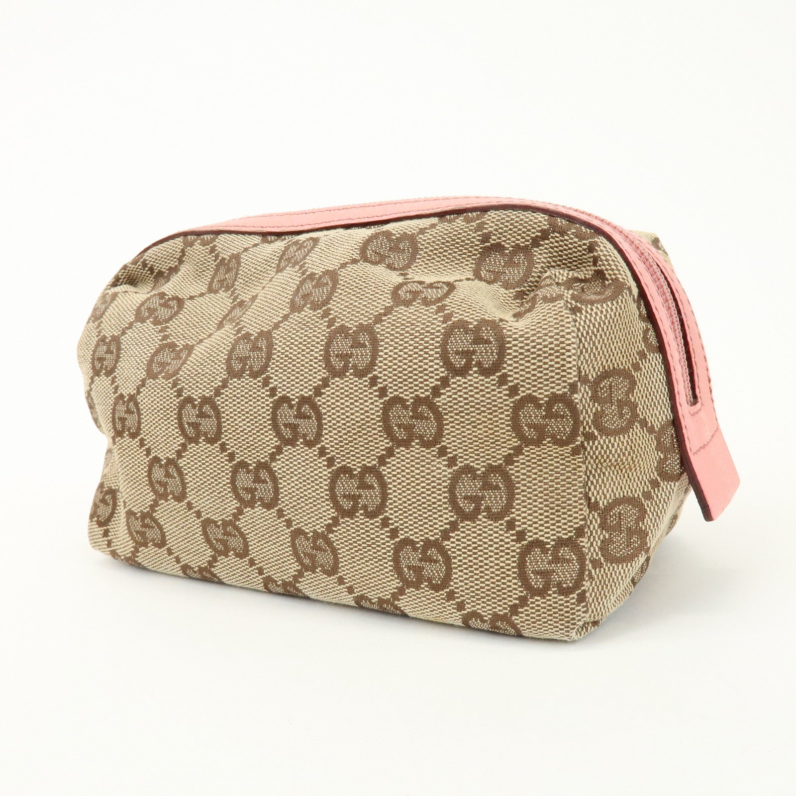 GUCCI GG Monogram Canvas Leather Cosmetic Pouch Beige Pink 29595