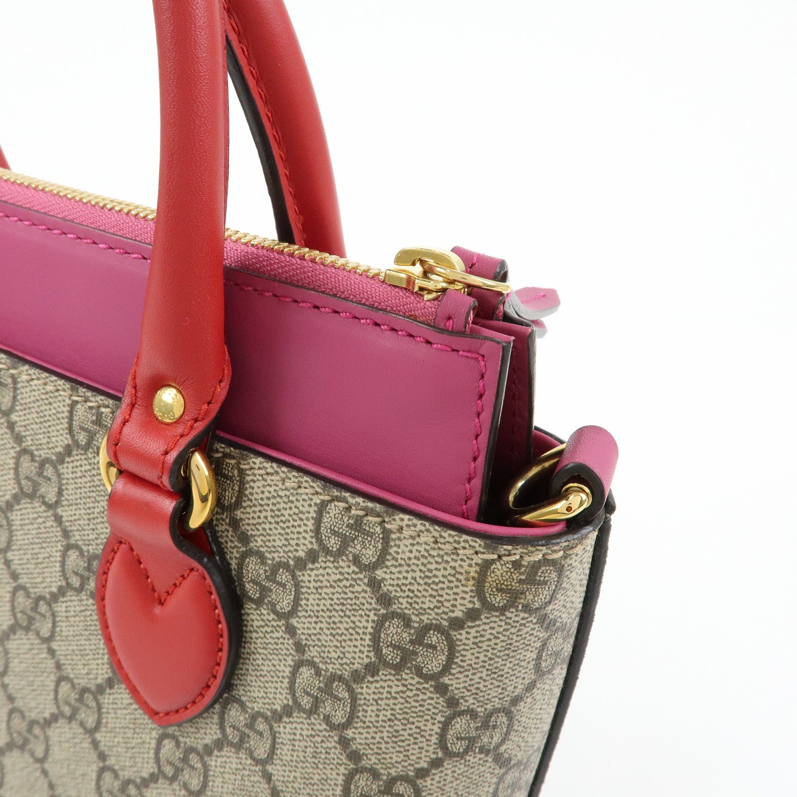 GUCCI GG Supreme Leather 2Way Bag Hand Bag Beige Pink Red 453177