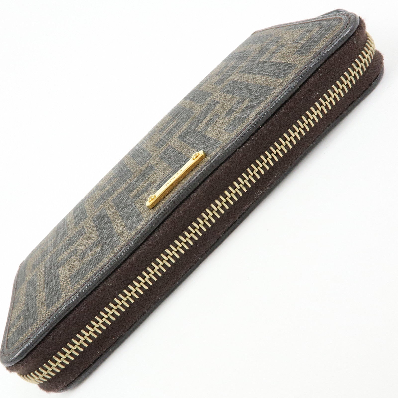 FENDI Zucca PVC Leather Zippy Round Long Wallet Brown 8M0299