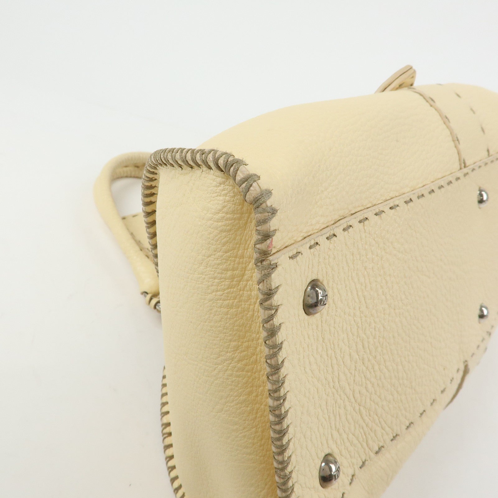 FENDI Selleria Leather Hand Bag Shoulder Bag Cream 8BR457