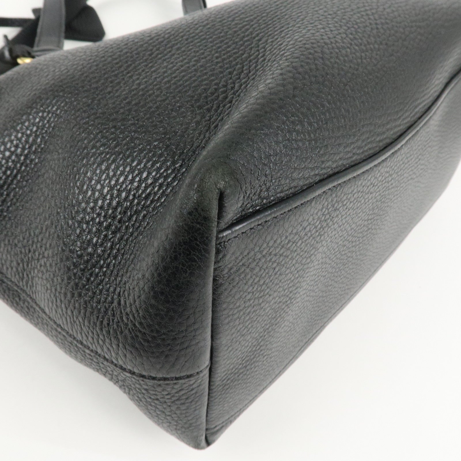 PRADA Logo Leather Tote Bag Shoulder Bag Black 1BG100 Used