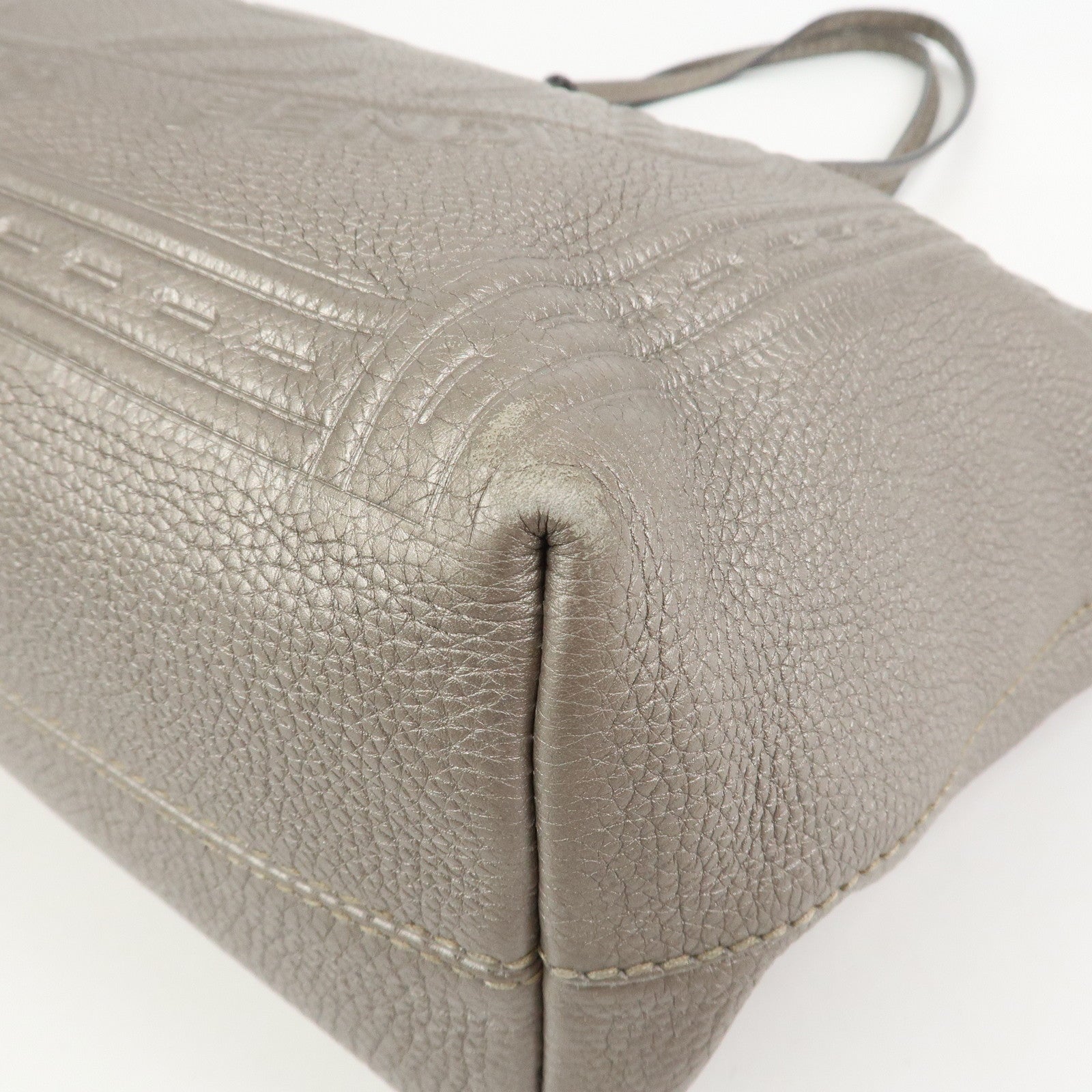 FENDI Seleria Logo Leather Tote Bag Shoulder Bag Gray 8BH185