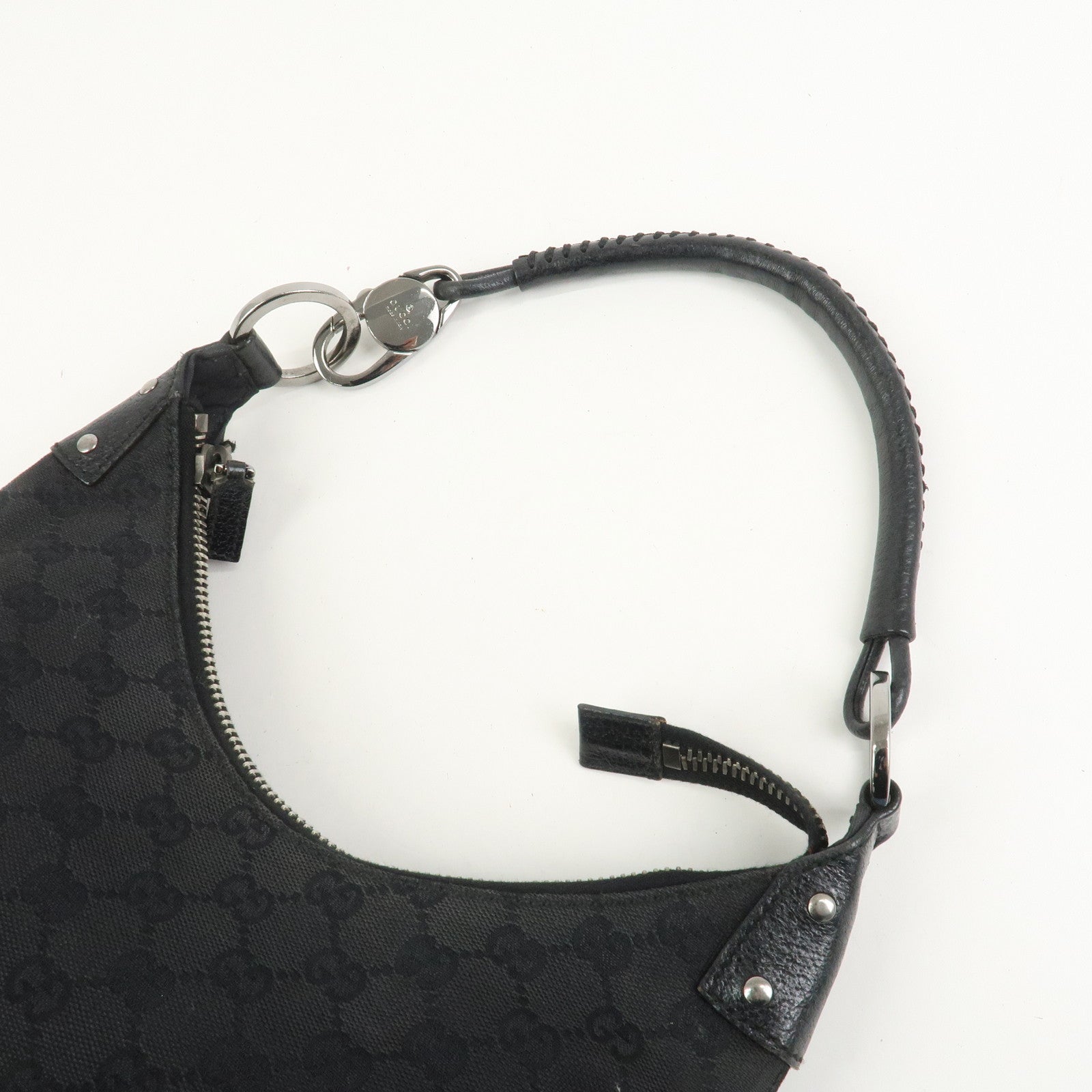 GUCCI GG Canvas Leather Shoulder Bag Hand Bag Black 115003