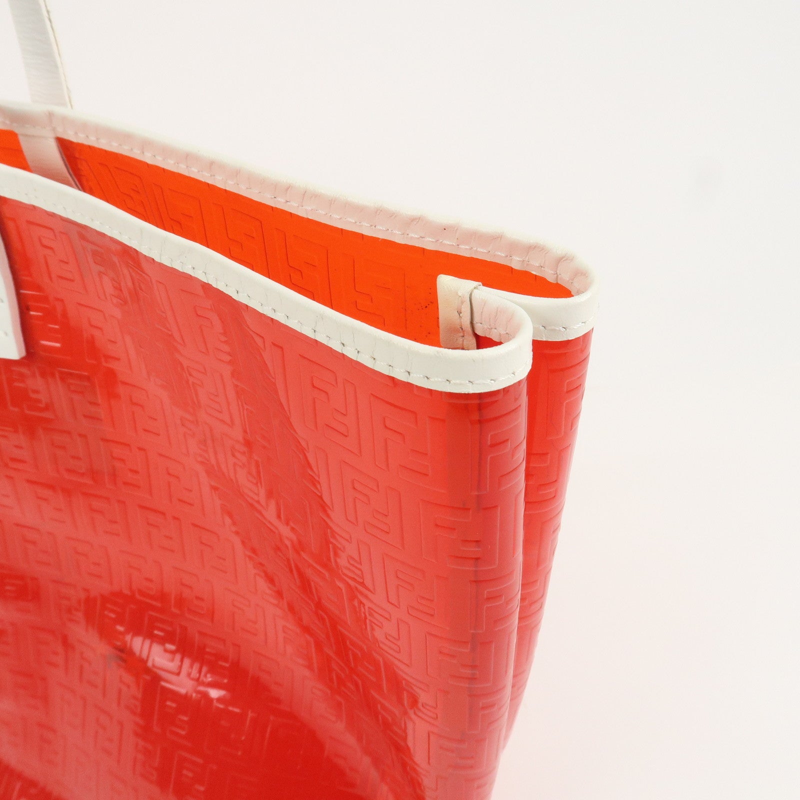 FENDI Zucchino Plastic Leather Tote Bag Shoulder Bag Orange 8BH005