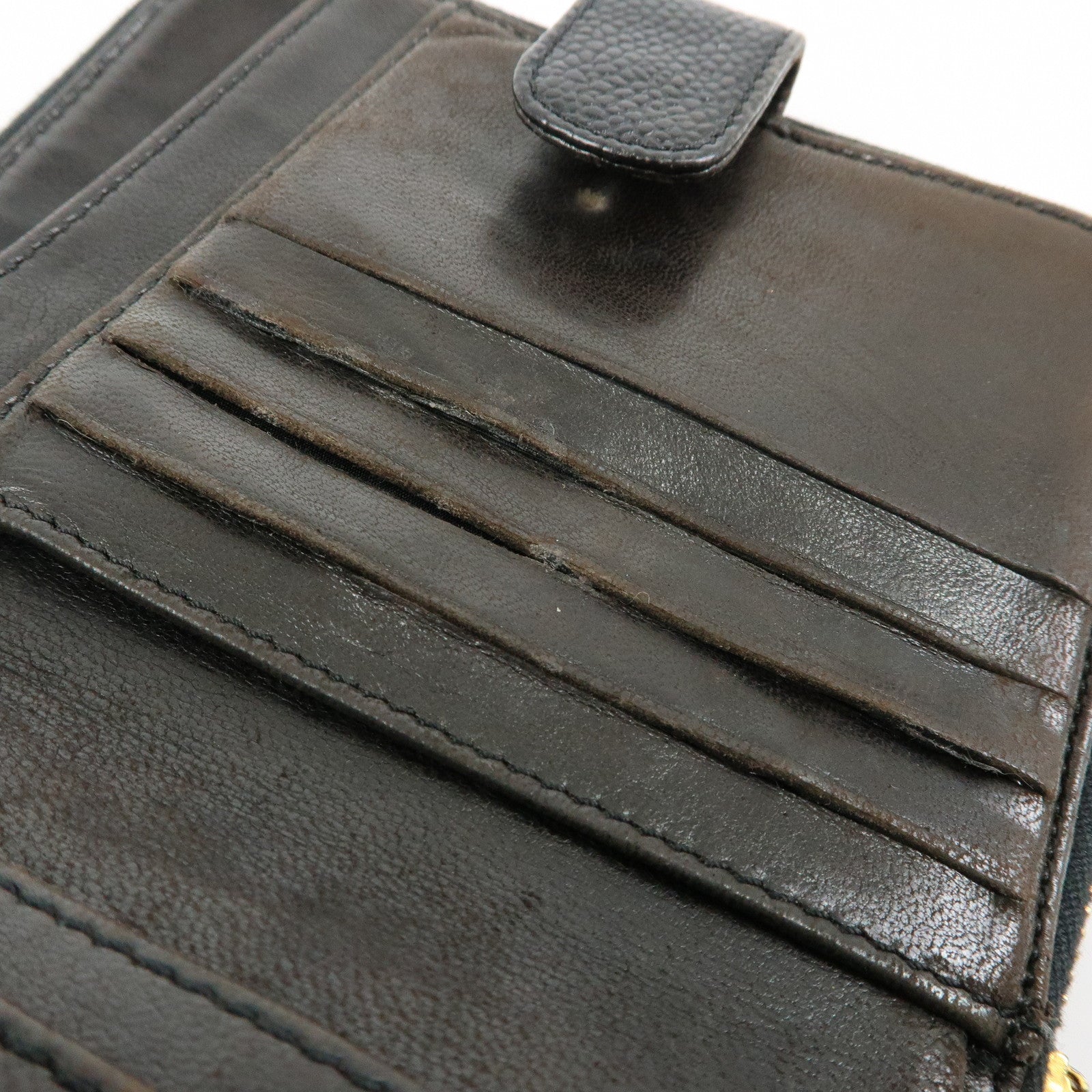 CHANEL COCO Mark Cavairskin Compact Bi-Fold Wallet Black