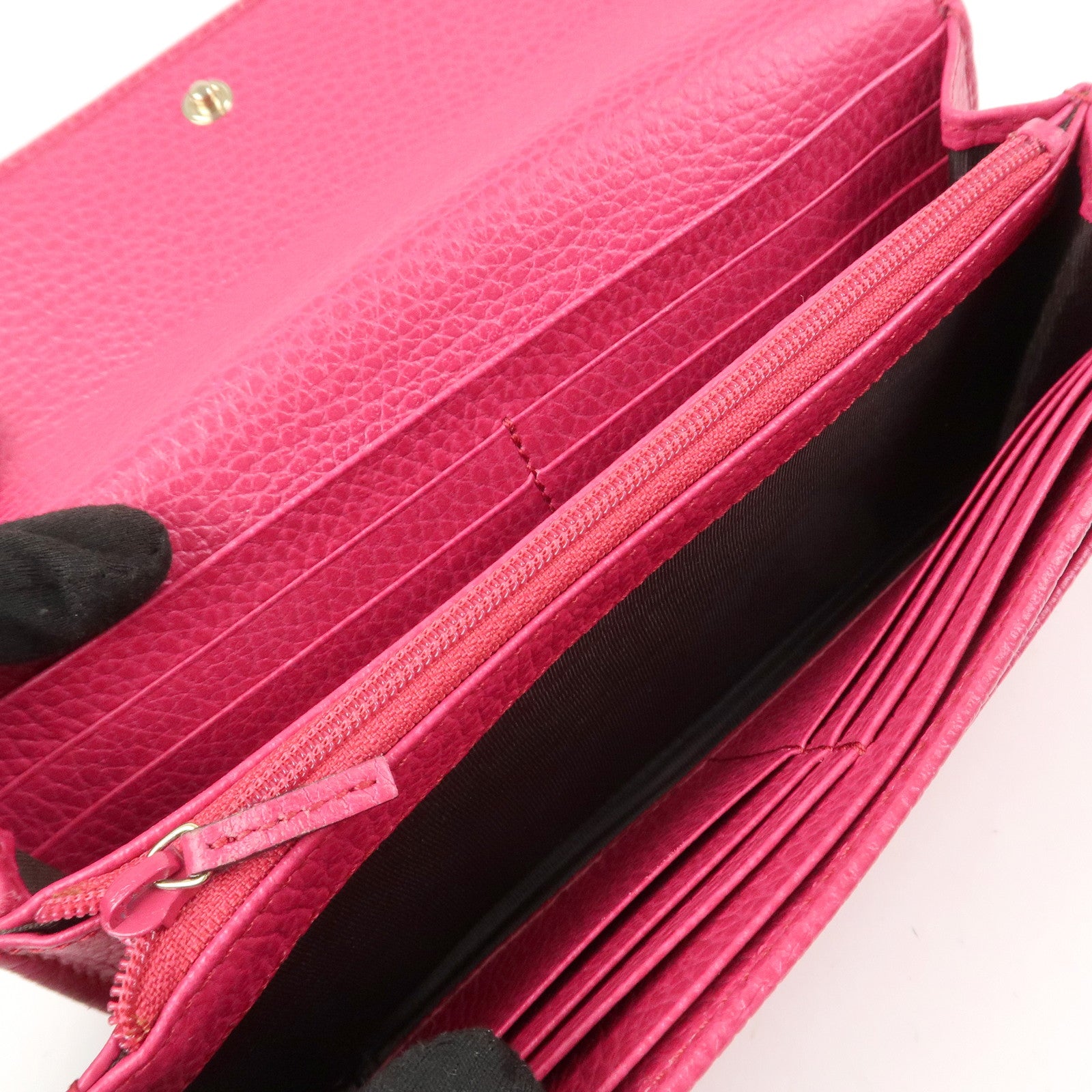 GUCCI Swing Logo Leather Flap Long Wallet Pink 354496
