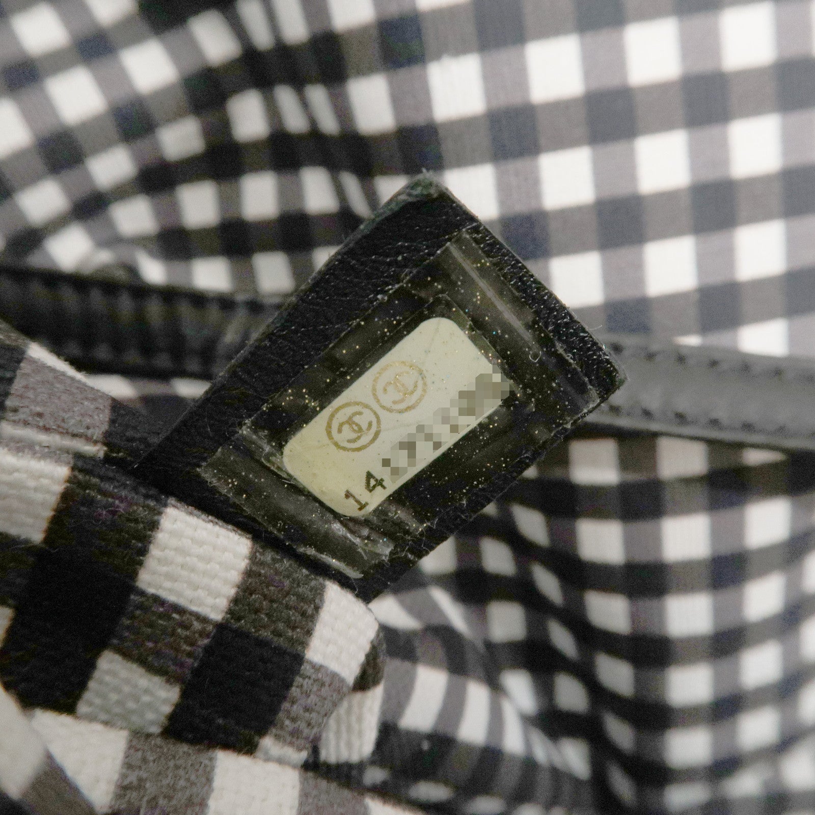 CHANEL Cruise Line COCO Mark Plaid Tote Bag Shoulder Black White Used