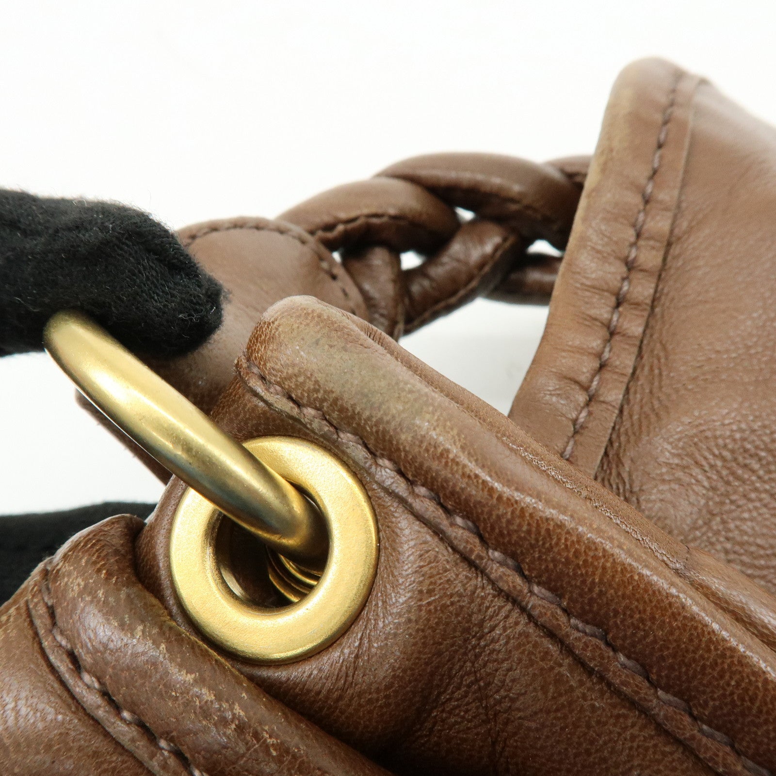 MIU MIU Matelasse Leather 2Way Bag Hand Shoulder Bag Brown 5BH188