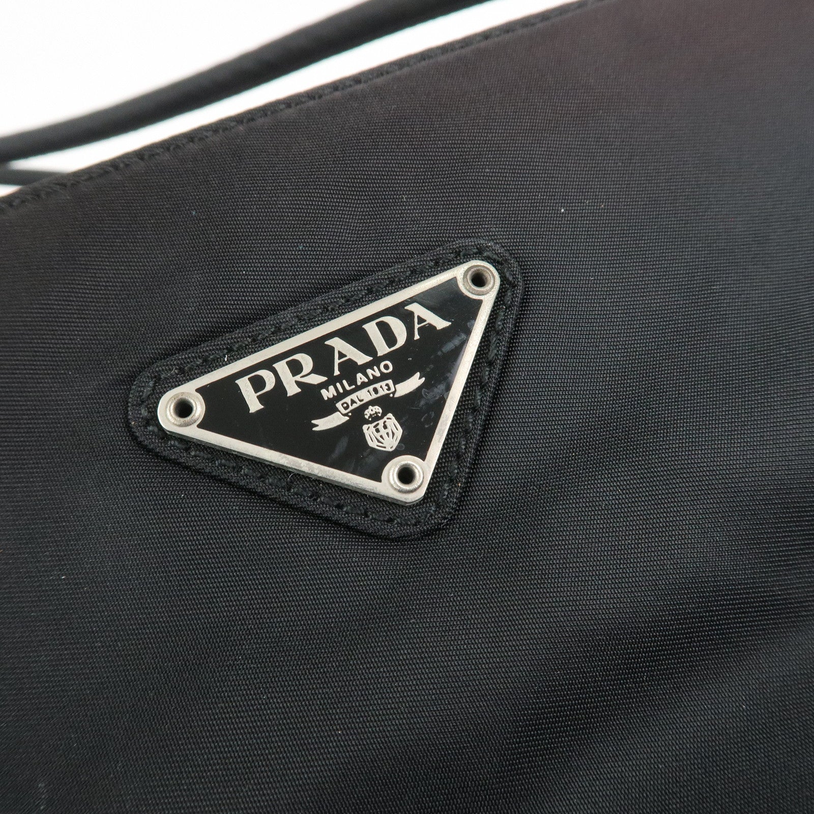PRADA Triangle Logo Nylon Hand Bag Shoulder Bag Black H5692