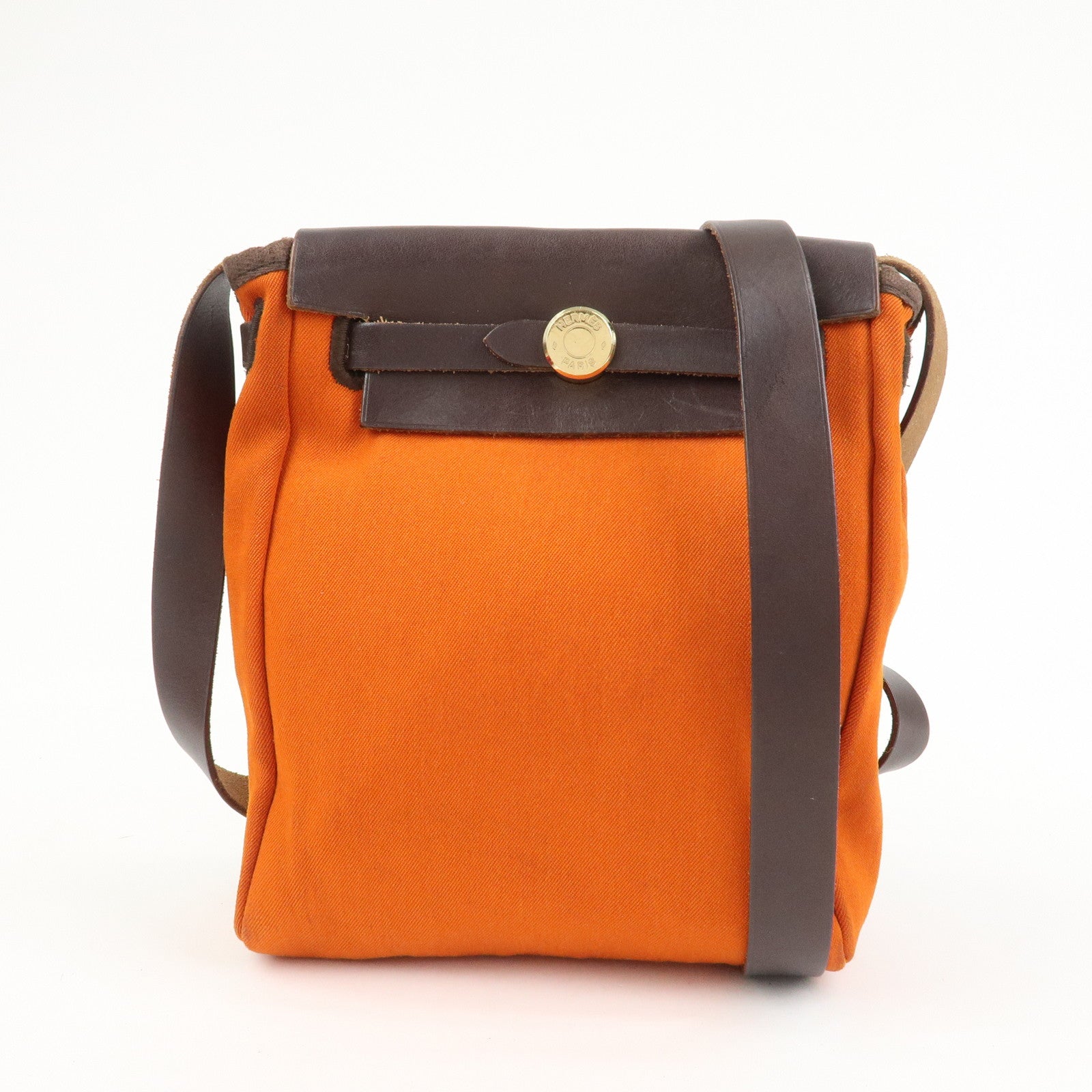 HERMES Logo Canvas Leather Herbag TPM Shoulder Bag H Stamped Red