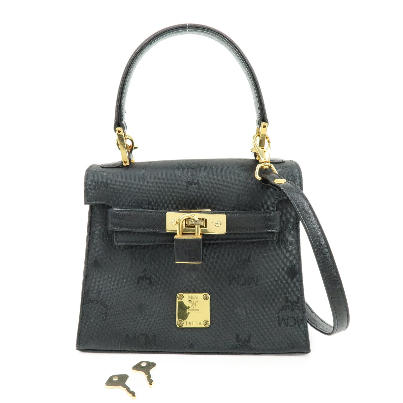 MCM Visetos PVC Leather 2Way Bag Hand Bag Shoulder Bag Black