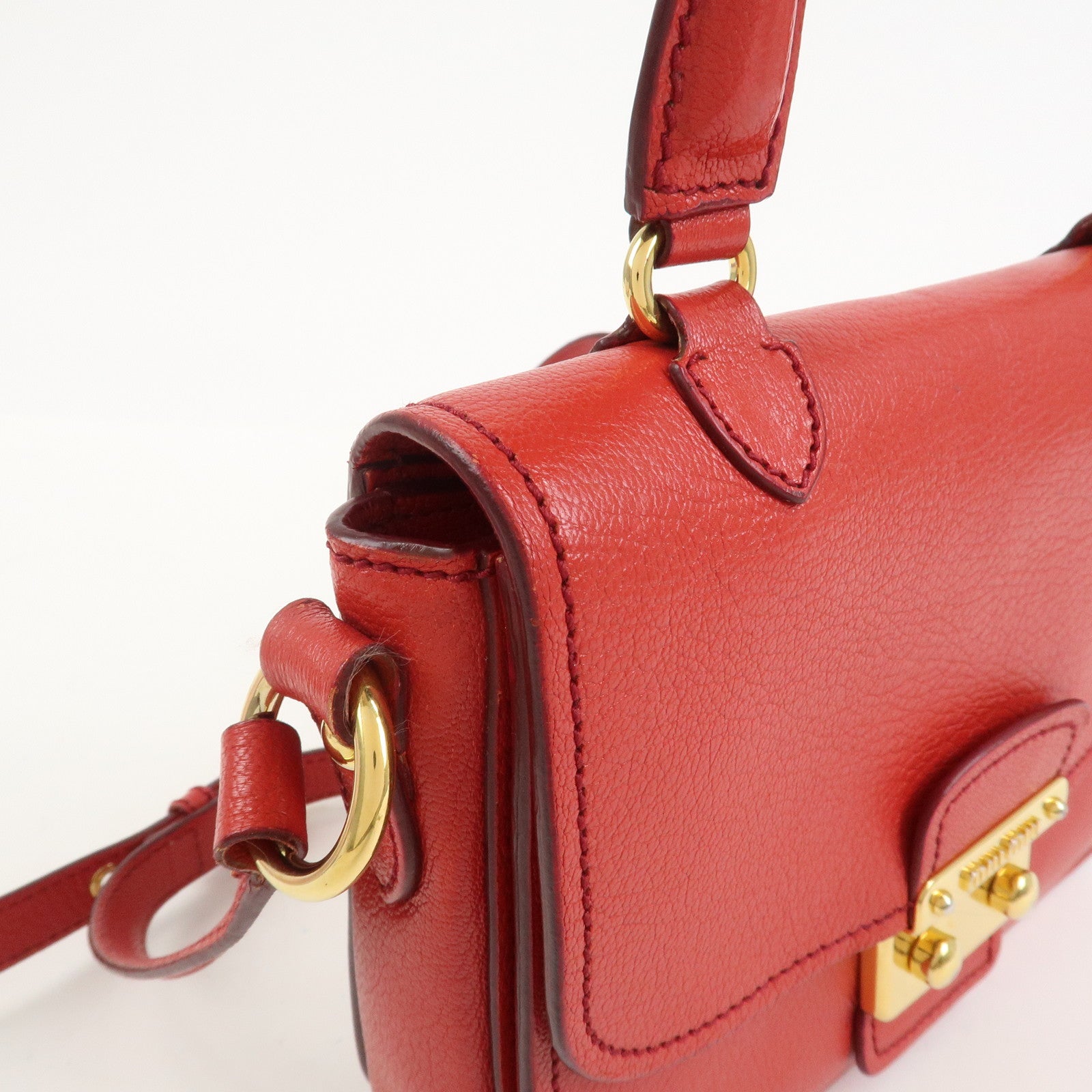 MIU MIU Madras Leather 2Way Bag Hand Bag Shoulder Bag Red RTC460