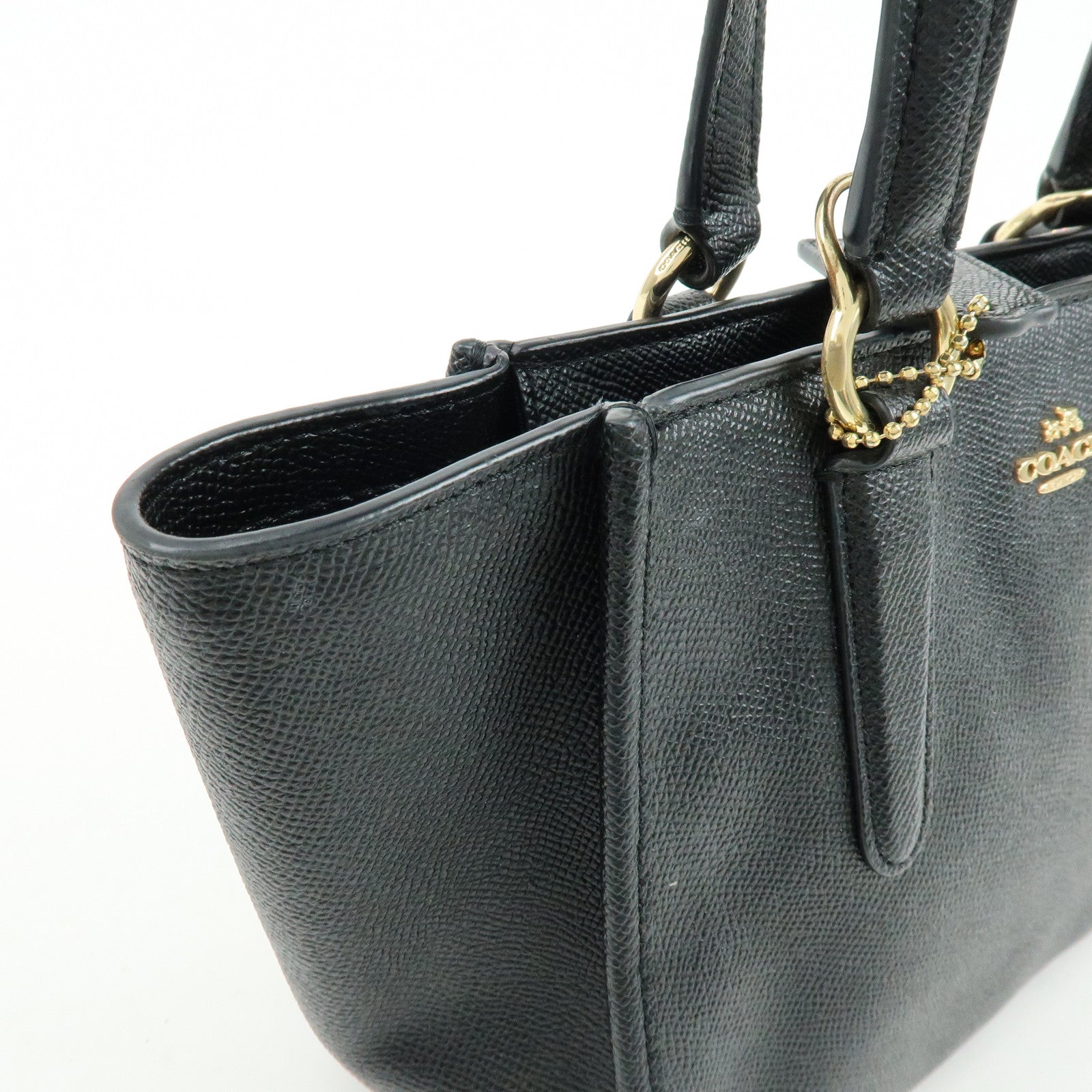 COACH Logo Leather Hand Bag Tote Bag Shouder Bag Black