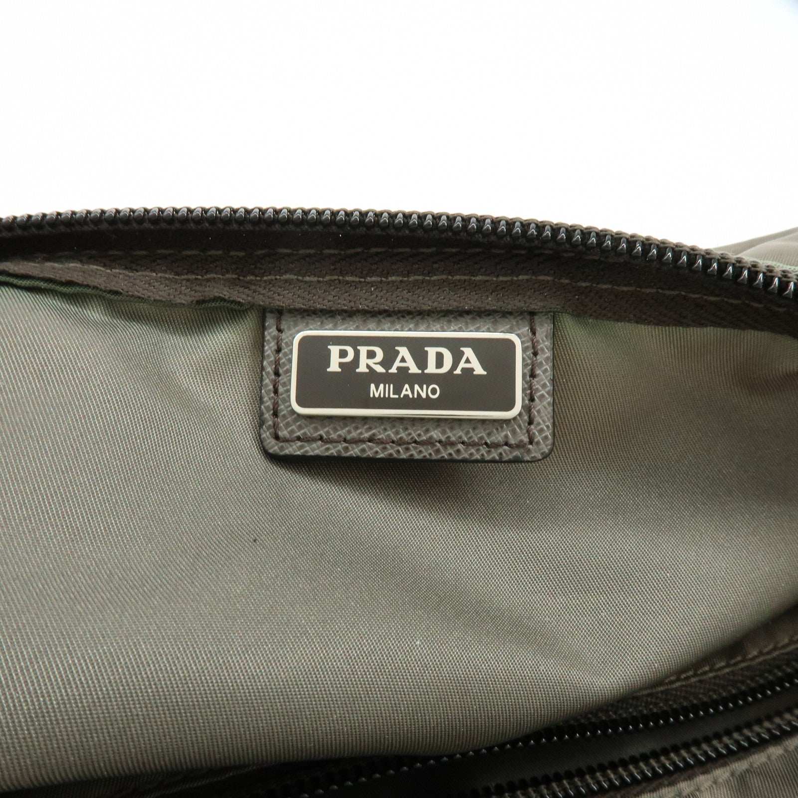 PRADA Triangle Logo Set of 2 Nylon Pouch Cosmetic Pouch Red Khaki