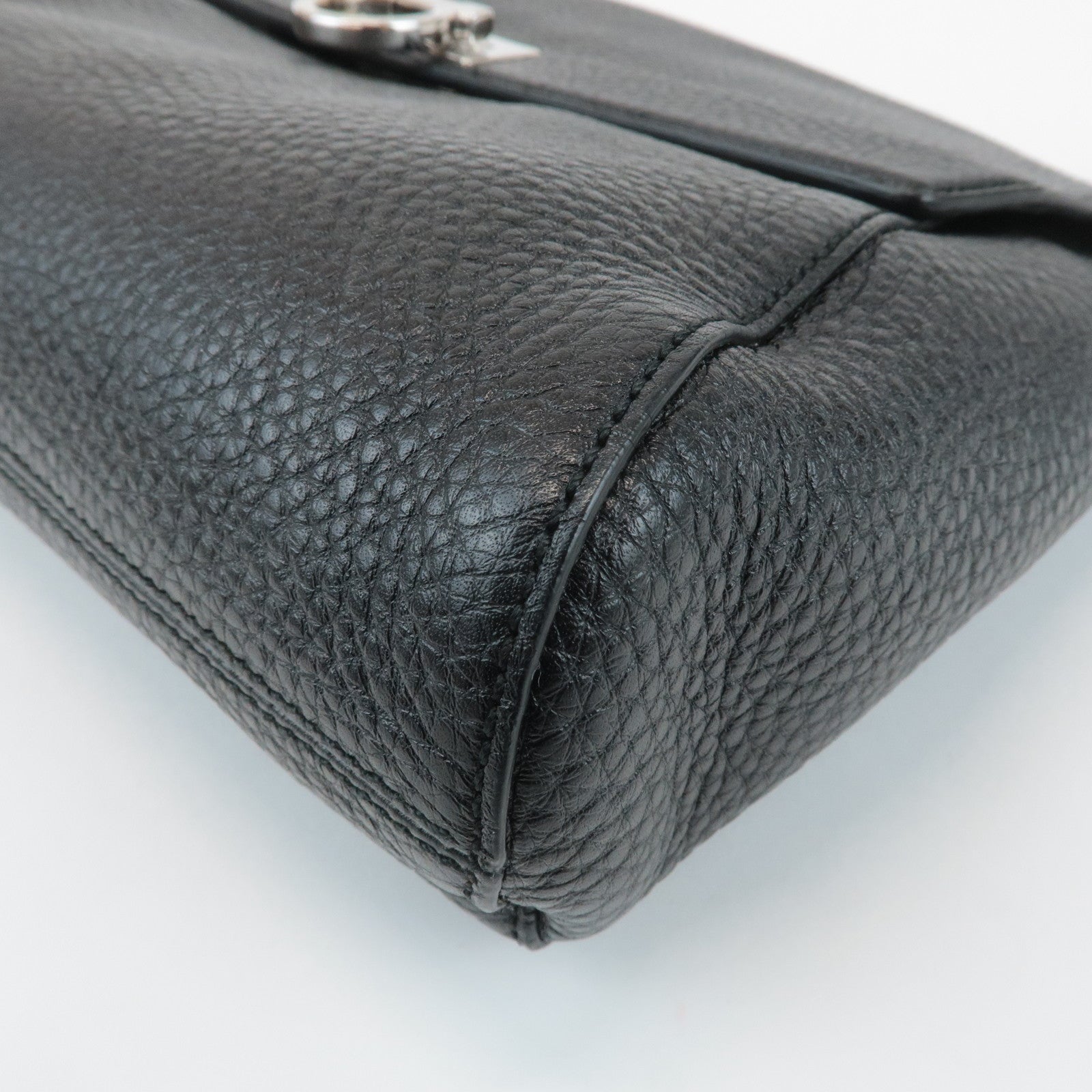 Ferragamo Gancini Leather 3Way Shoulder Bag Hand Bag Black Silver HDW Used