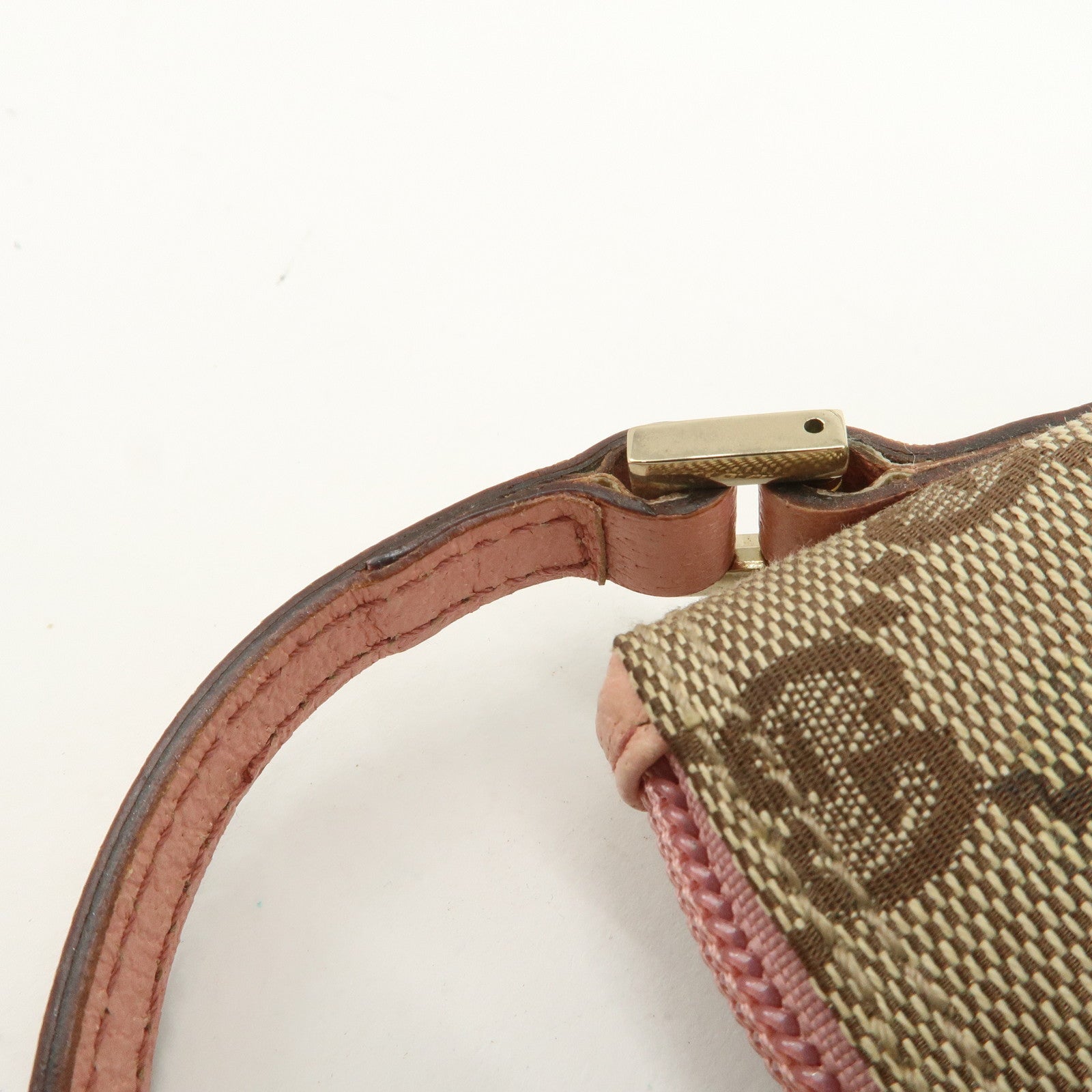 GUCCI Boat Bag GG Monogram Canvas Leather Hand Bag Brown Pink 07198