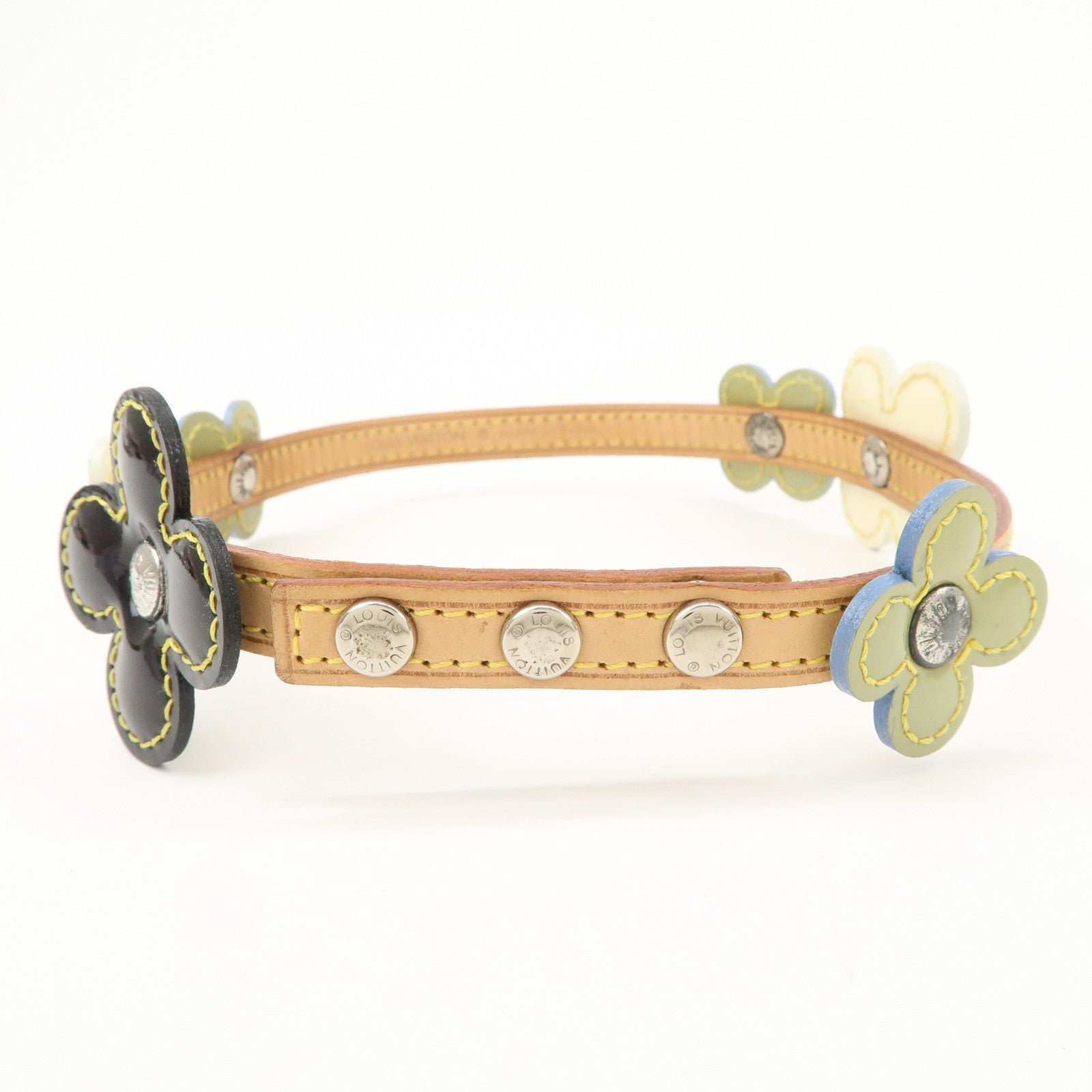 Louis Vuitton Nume Leather Vernis Lethear Flower Lexington Choker Bracelet Natural M92252