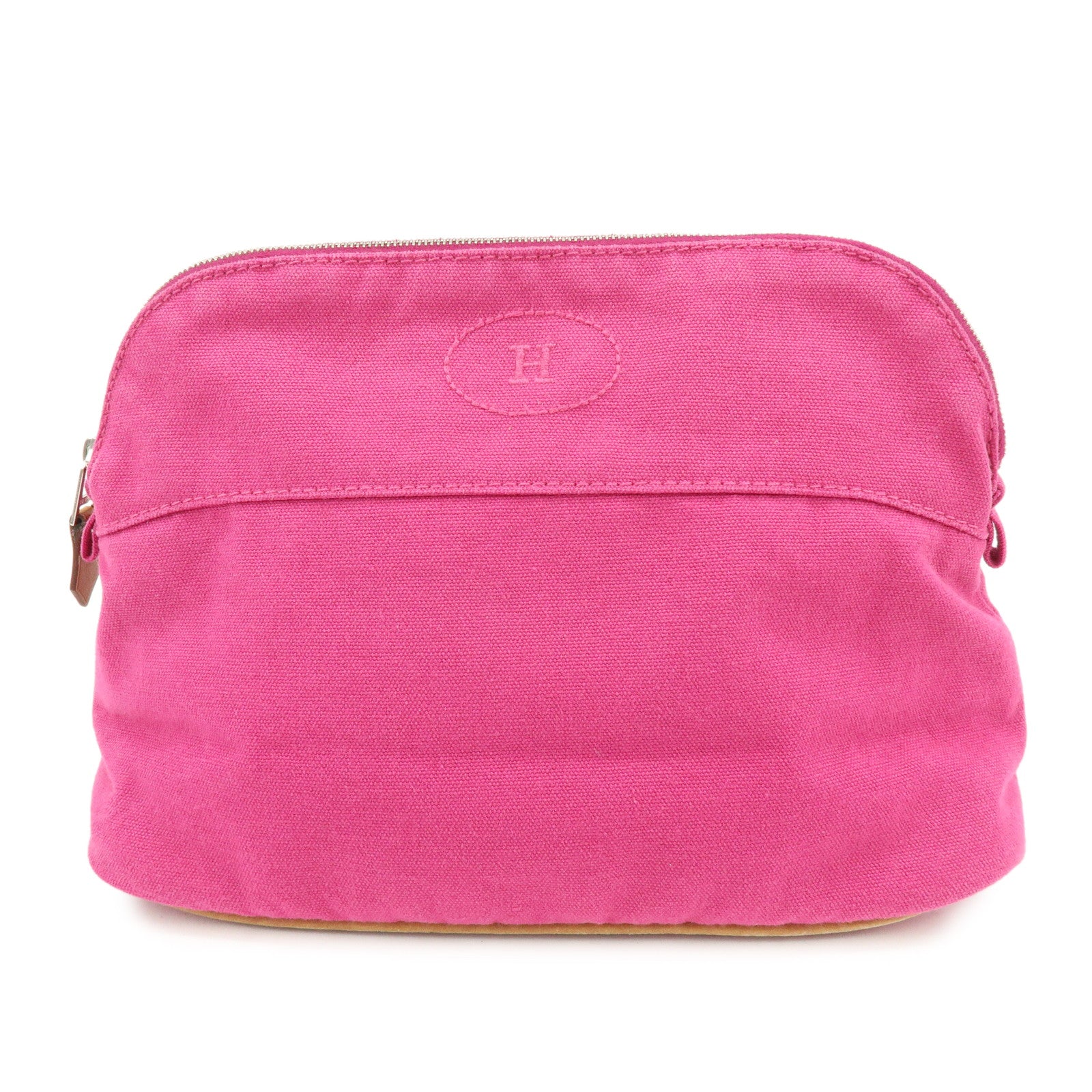 HERMES Bolide Pouch MM Cotton Leather Cosmetic Makeup Pouch Pink