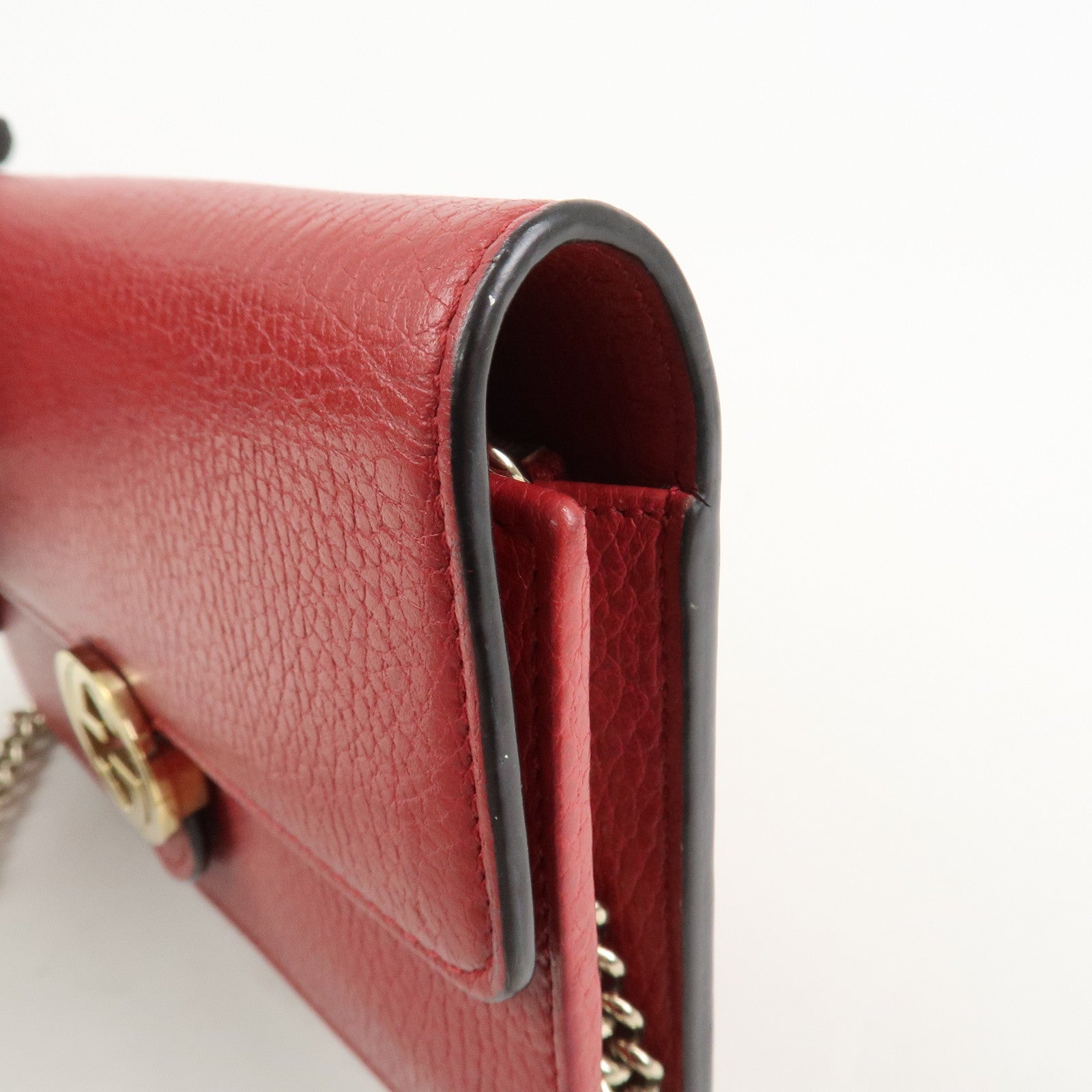GUCCI Interlocking G Leather Chain Wallet Shoulder Bag Red 510314