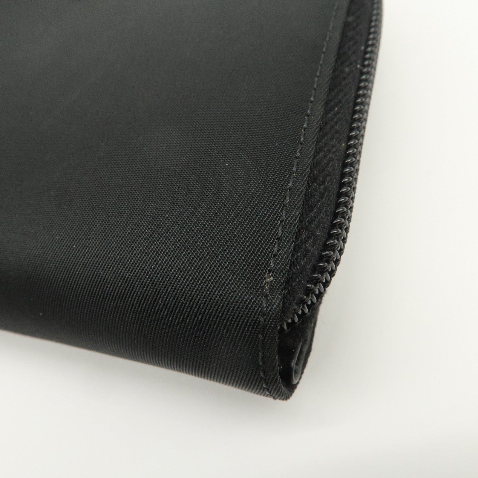 PRADA Tessuto Nylon Bi-fold Round Zippy Compact Wallet Black M605