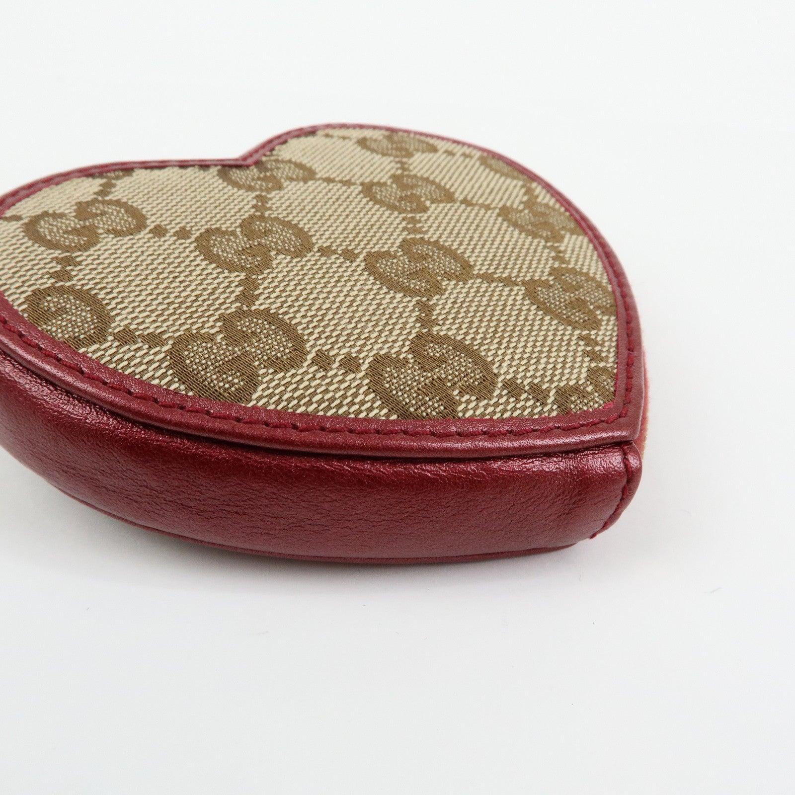 GUCCI Lovely Heart GG Canvas Leather Coin Case Beige Bordeaux152615