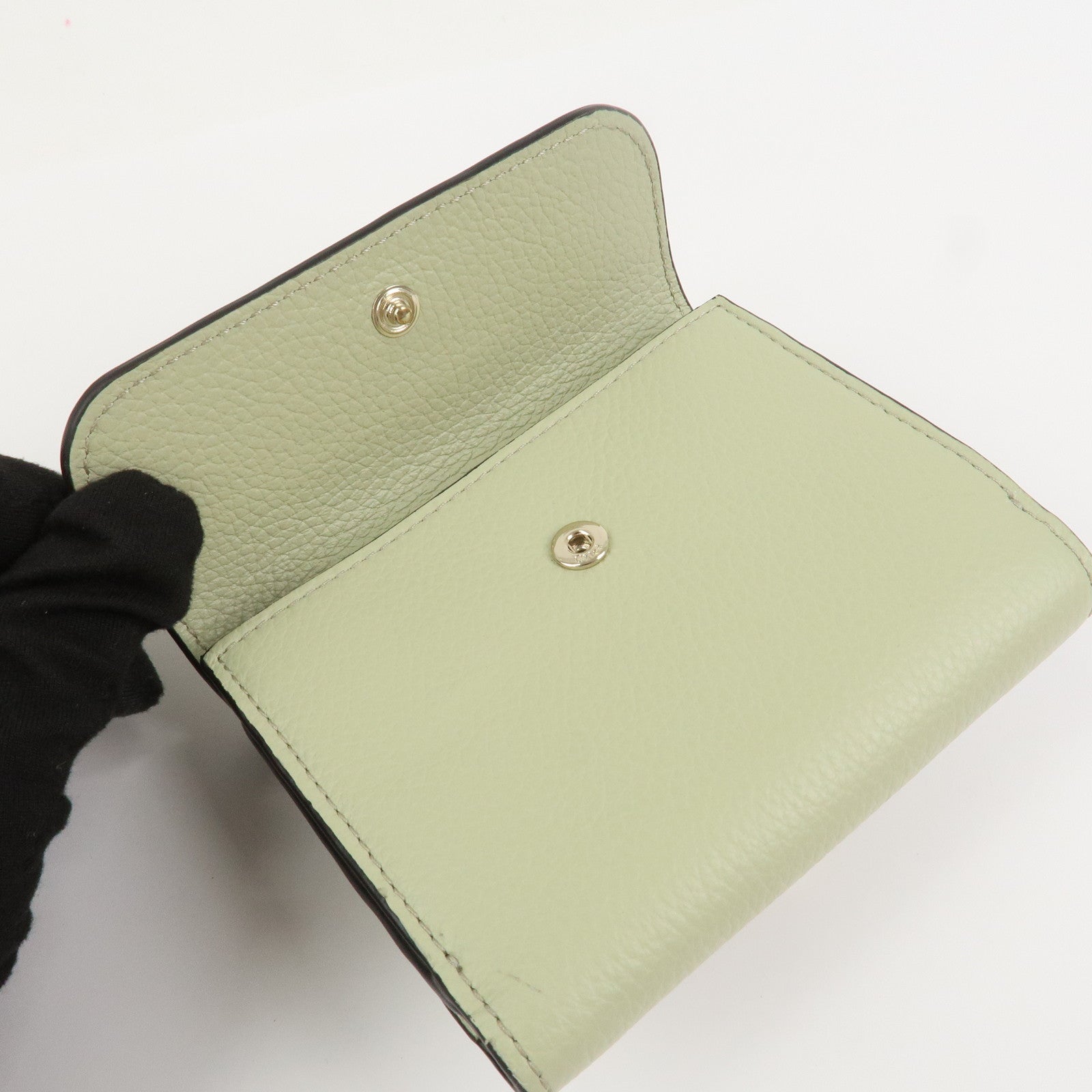 Chloe Leather Small Alphabet Tri-fold Compact Wallet Light Green