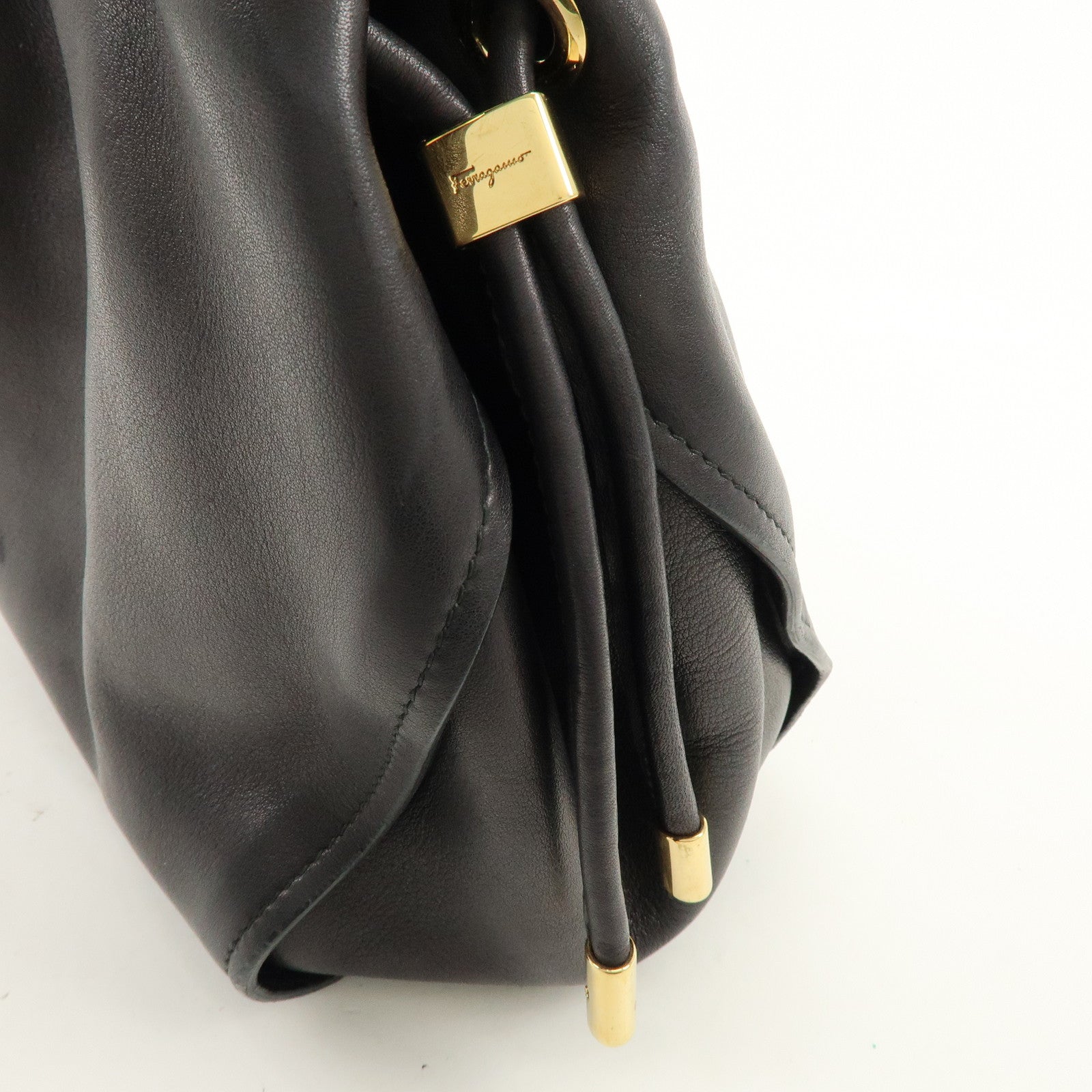 Ferragamo Gancini Leather Hand Bag Black