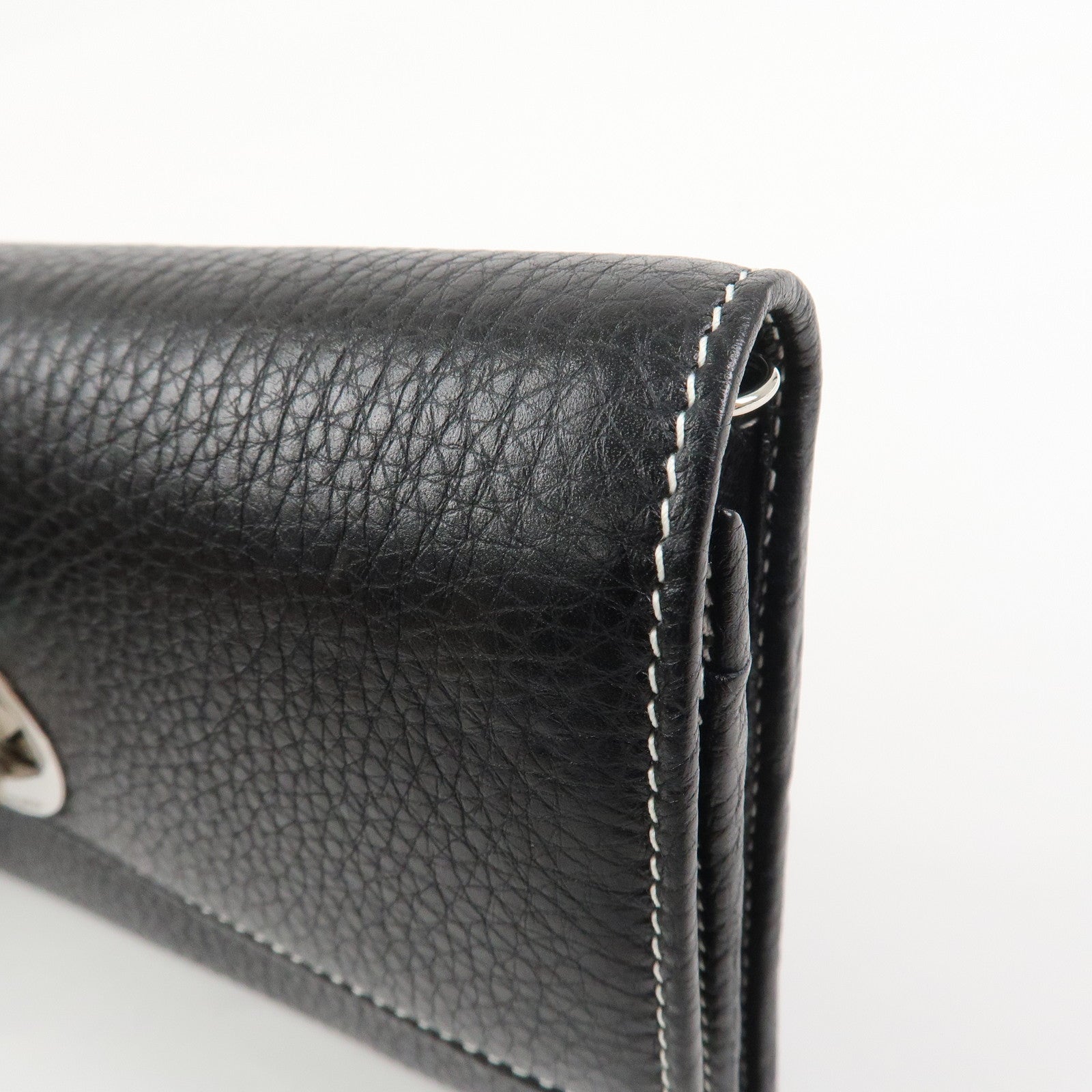 Tiffany & Co Leather Chain Long Wallet Shoulder Bag Black