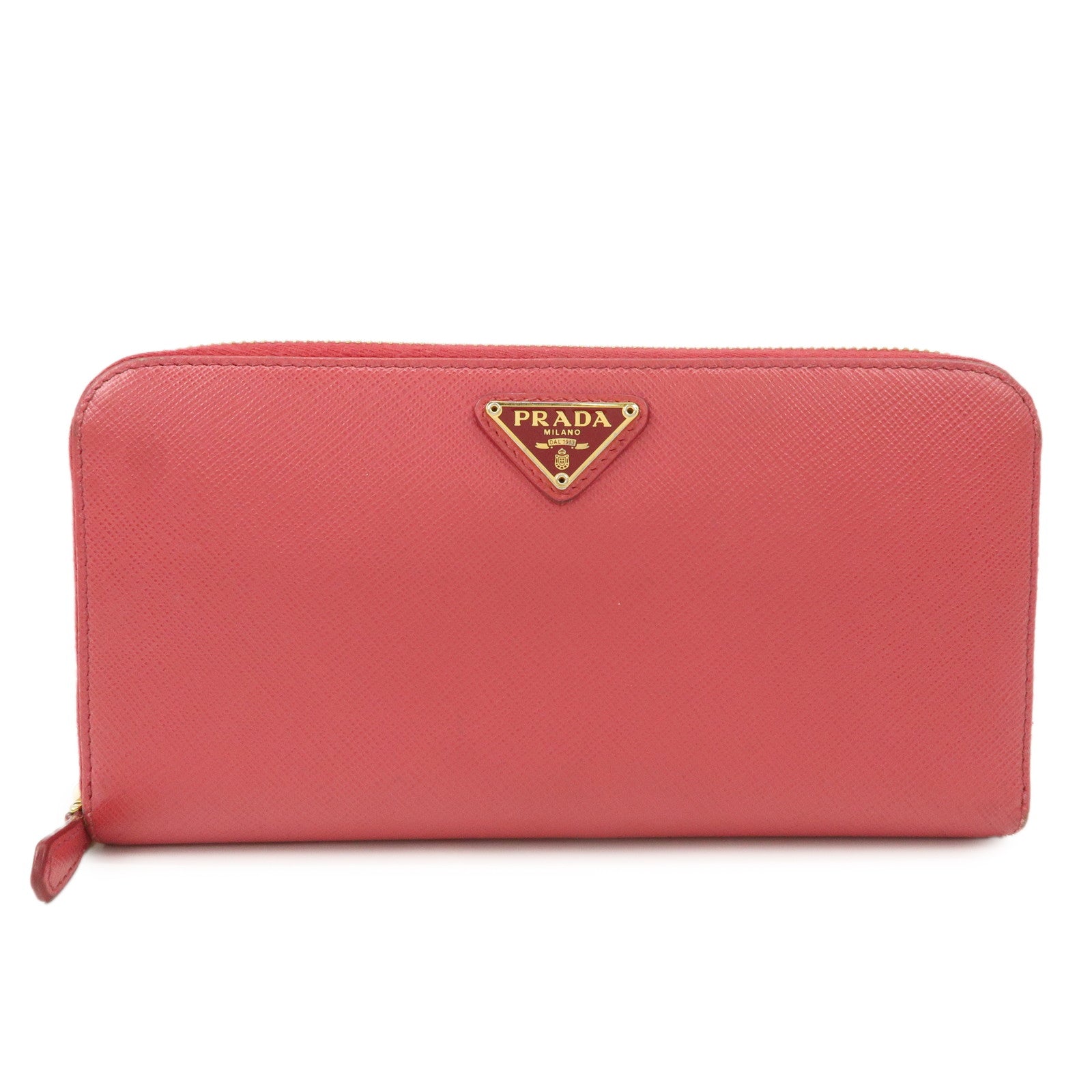 PRADA Logo Saffiano Leather Round Zippy Long Wallet Pink 1M0506
