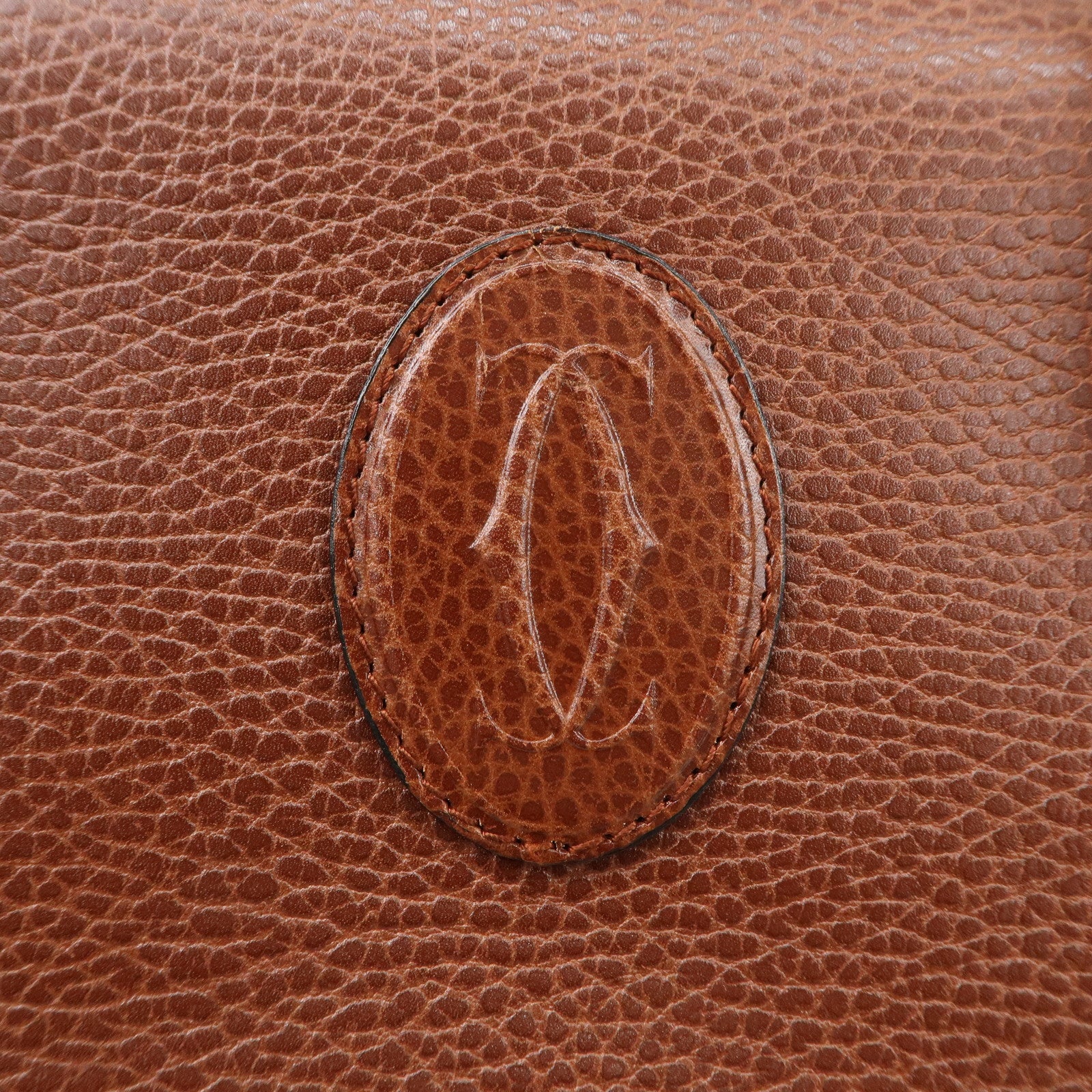 Cartier Must de Cartier Leather Hand Bag Brown Gold Hardware