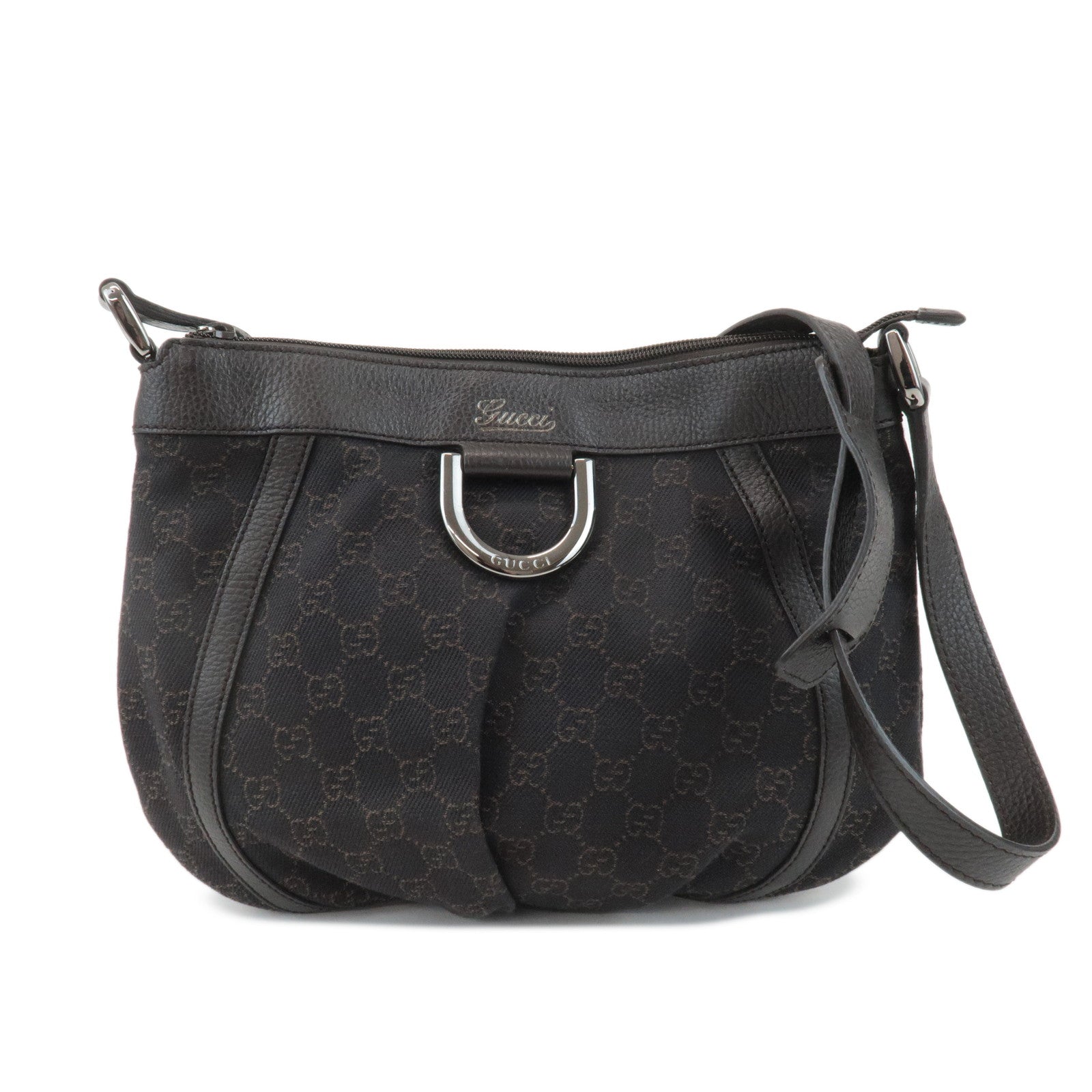 GUCCI Abbey GG Canvas Leather Shoulder Bag Dark Brown 265691 Used