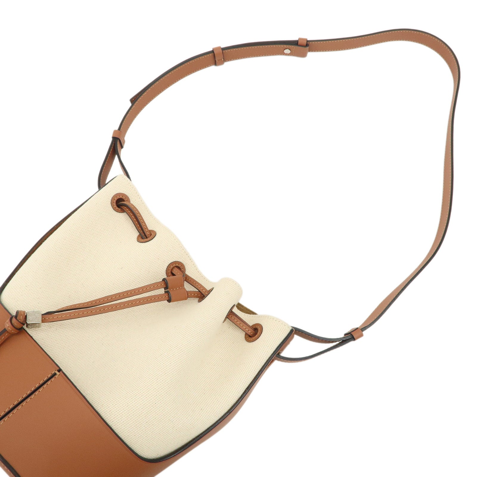 LOEWE Balloon Leather Canvas Crossbody Bag Small Natural Brown