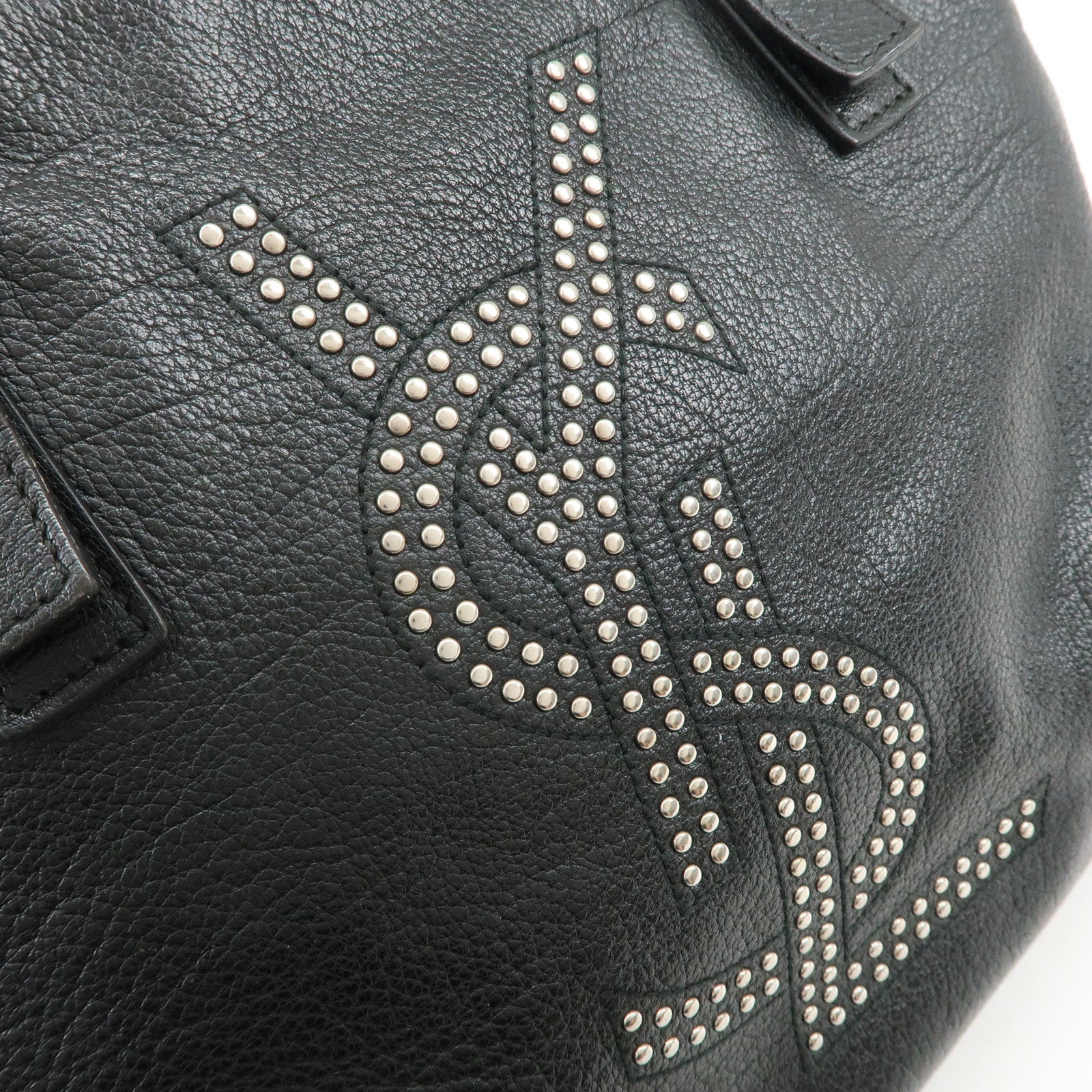 SAINT LAURENT PARIS Leather Canvas Tote Bag Hand Bag Shoulder Bag