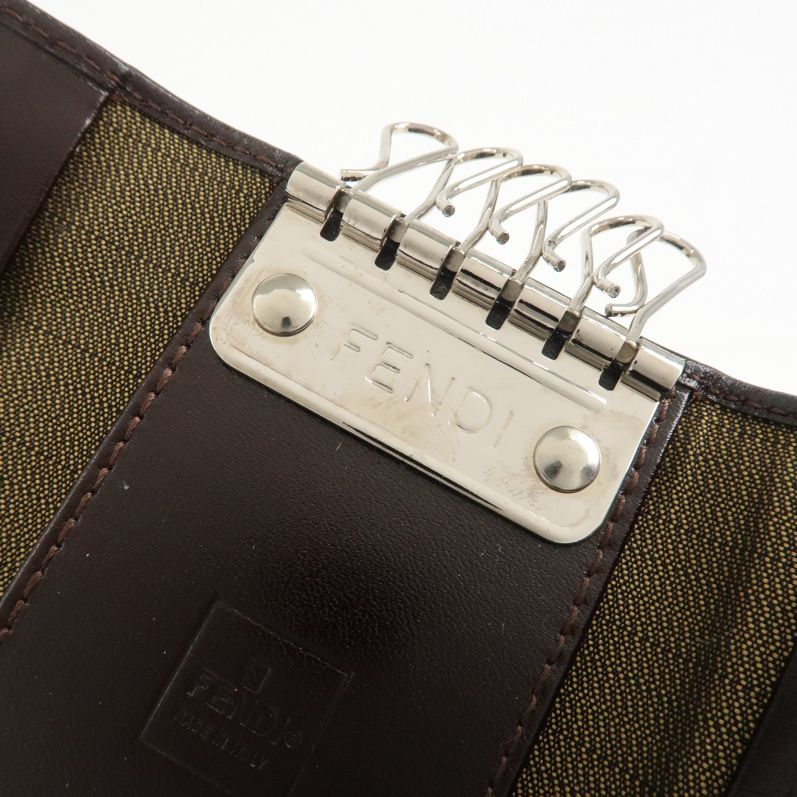 FENDI Zucca Canvas Leather 6 Ring Key Case Brown 10163