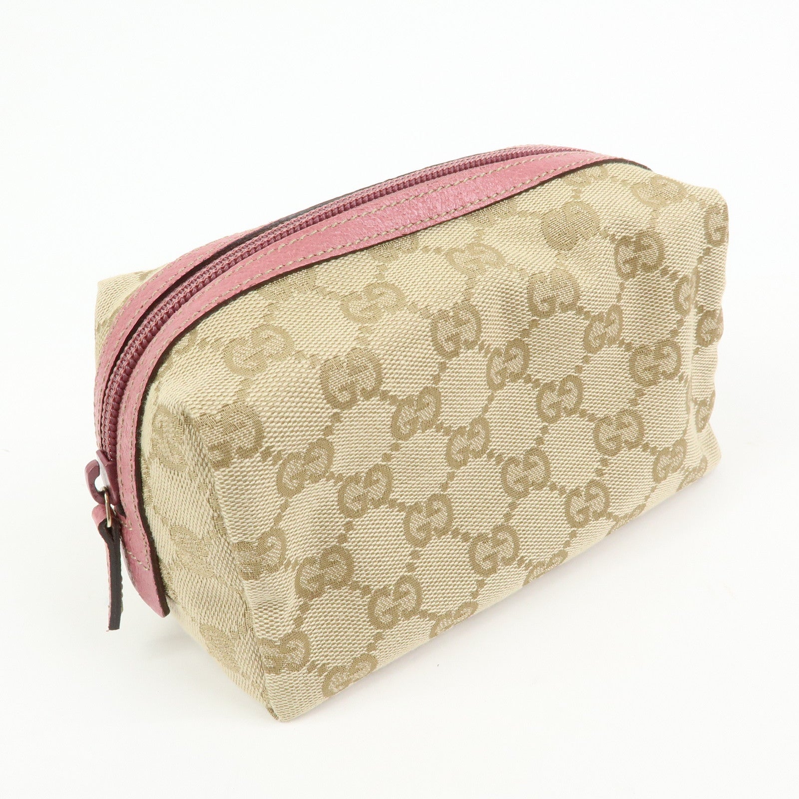 GUCCI GG Canvas Leather Pouch Cosmetic Case Beige Pink 29595