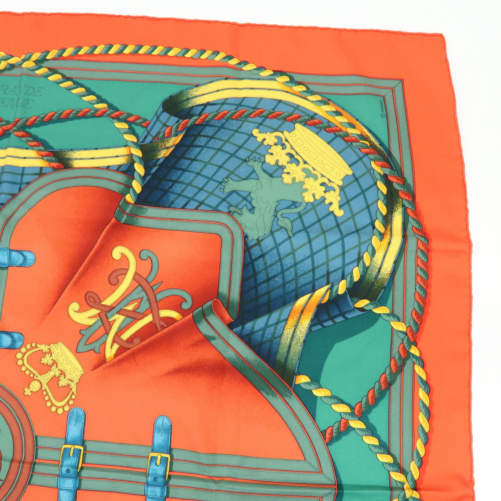 HERMES Carre 90 Silk 100% Scarf GRANDE TENUE Red Green