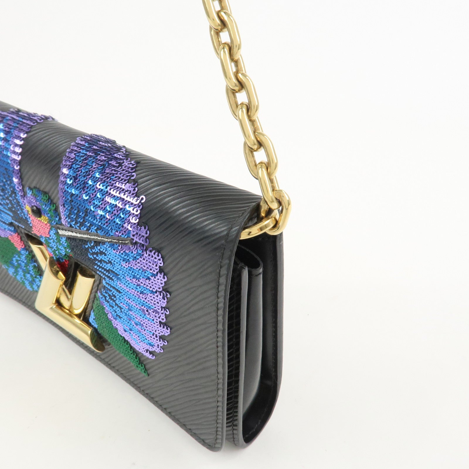 Louis Vuitton Epi Portefeuille Twist Chain Wallet Noir Black N64798