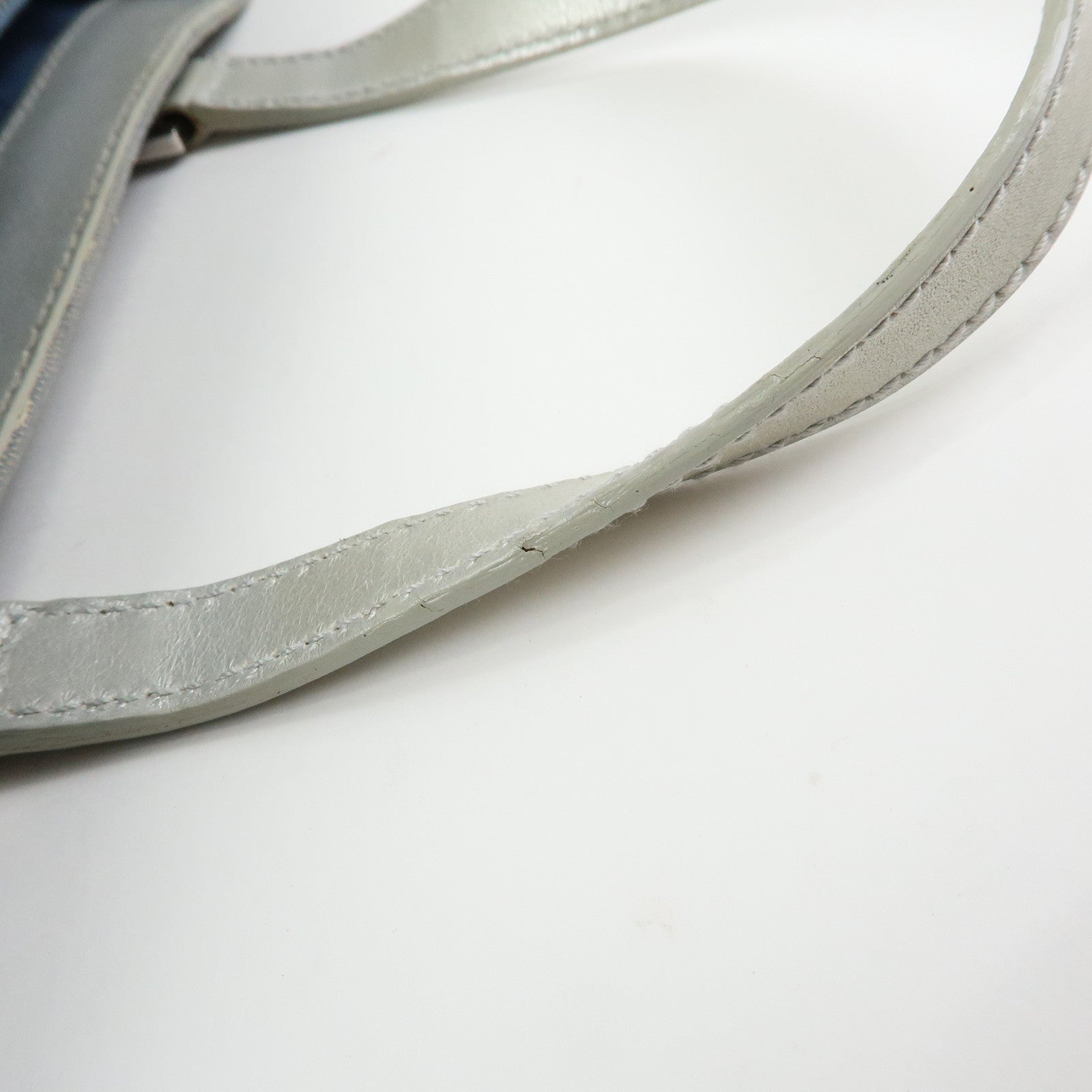 CELINE C Macadam Canvas Leather Tote Bag Hand Bag Light Blue Silver