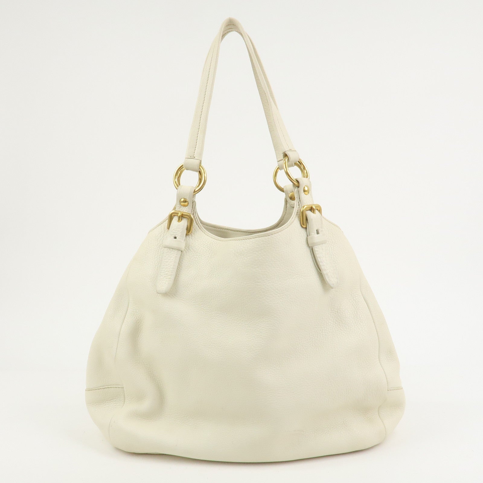 PRADA Logo Leather Shoulder Bag Hand Bag Ivory Gold BR4085