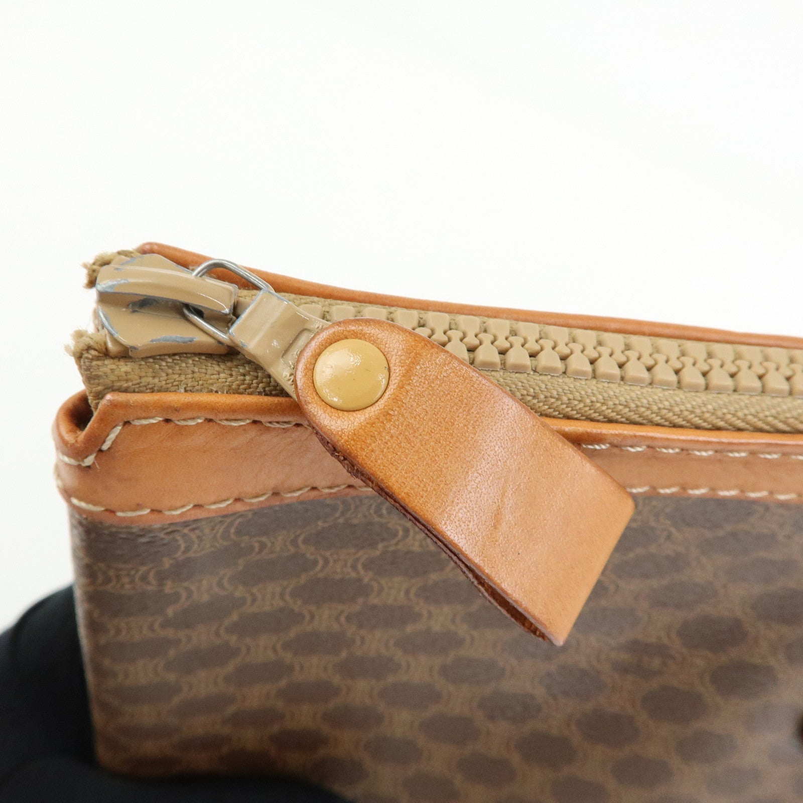 CELINE Macadam PVC Leather Clutch Bag Cosmetic Pouch Brown