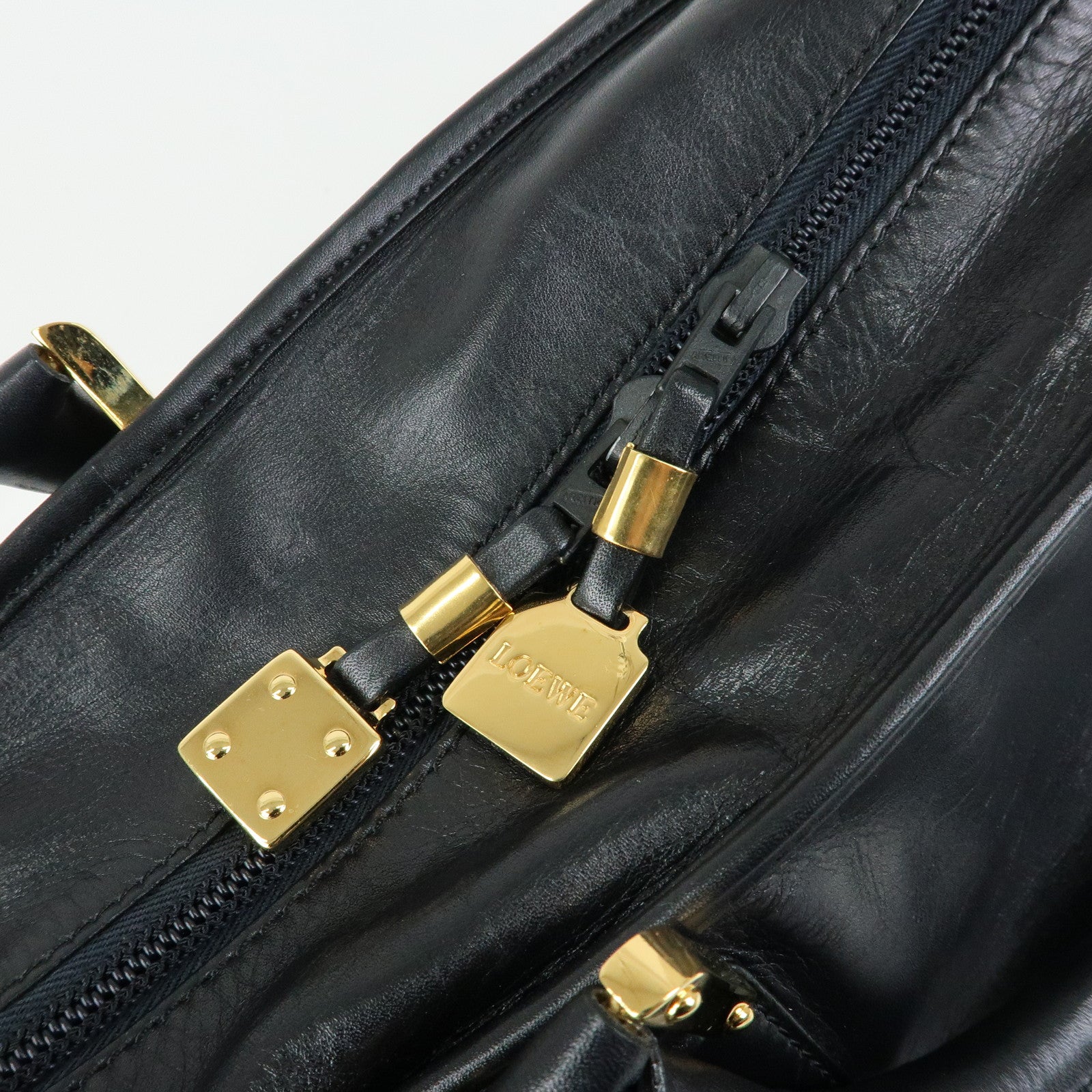 LOEWE Anagram Amazona 50 Leather Hand Bag Boston Bag Black
