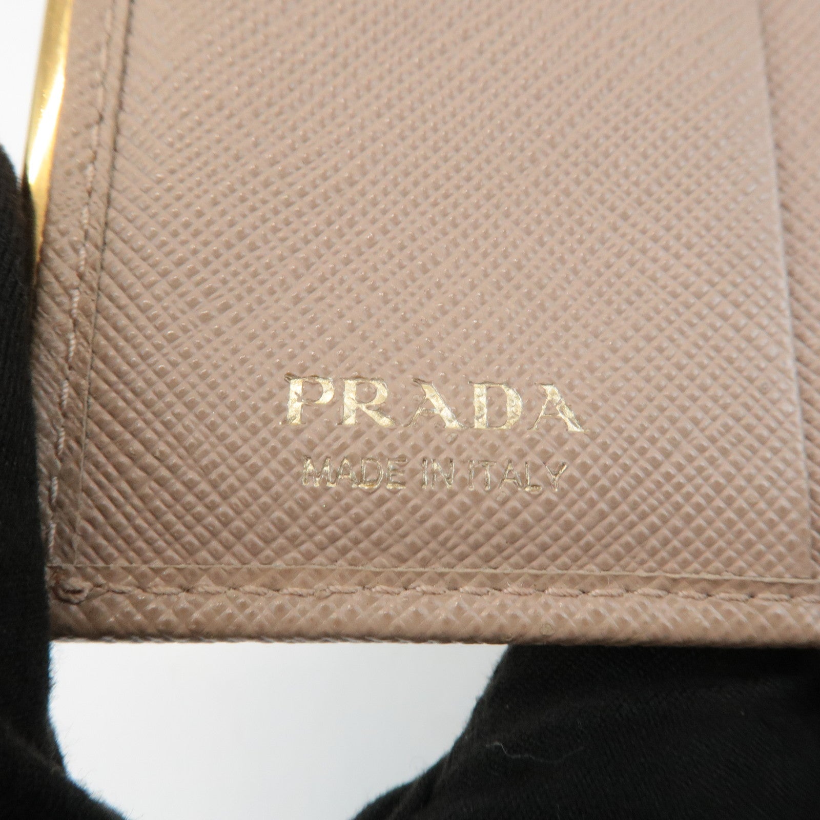 PRADA Logo Saffiano Leather Bi-Fold Small Wallet Beige 1MV204 Used