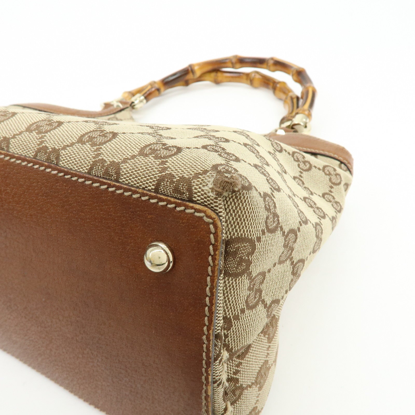 GUCCI Bamboo GG Canvas Leather Tote Bag Hand Bag Brown Beige 137395