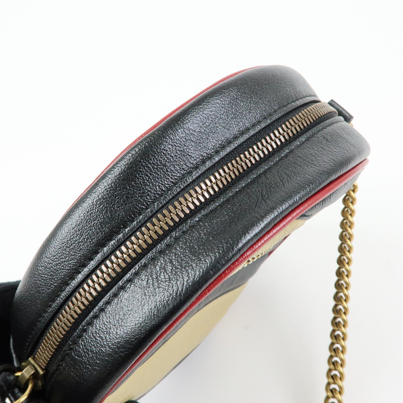 GUCCI GG Marmont Leather Chain Shoulder Bag Black Beige 550154