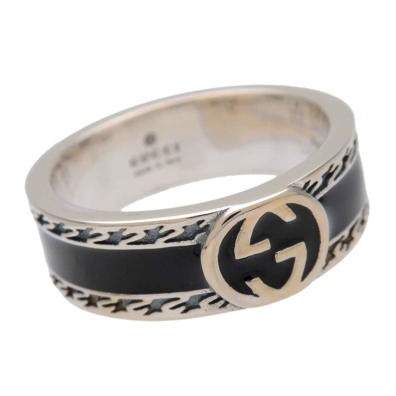 GUCCI Interlocking G Glitter Ring SV925 Enamel Silver #14 645573