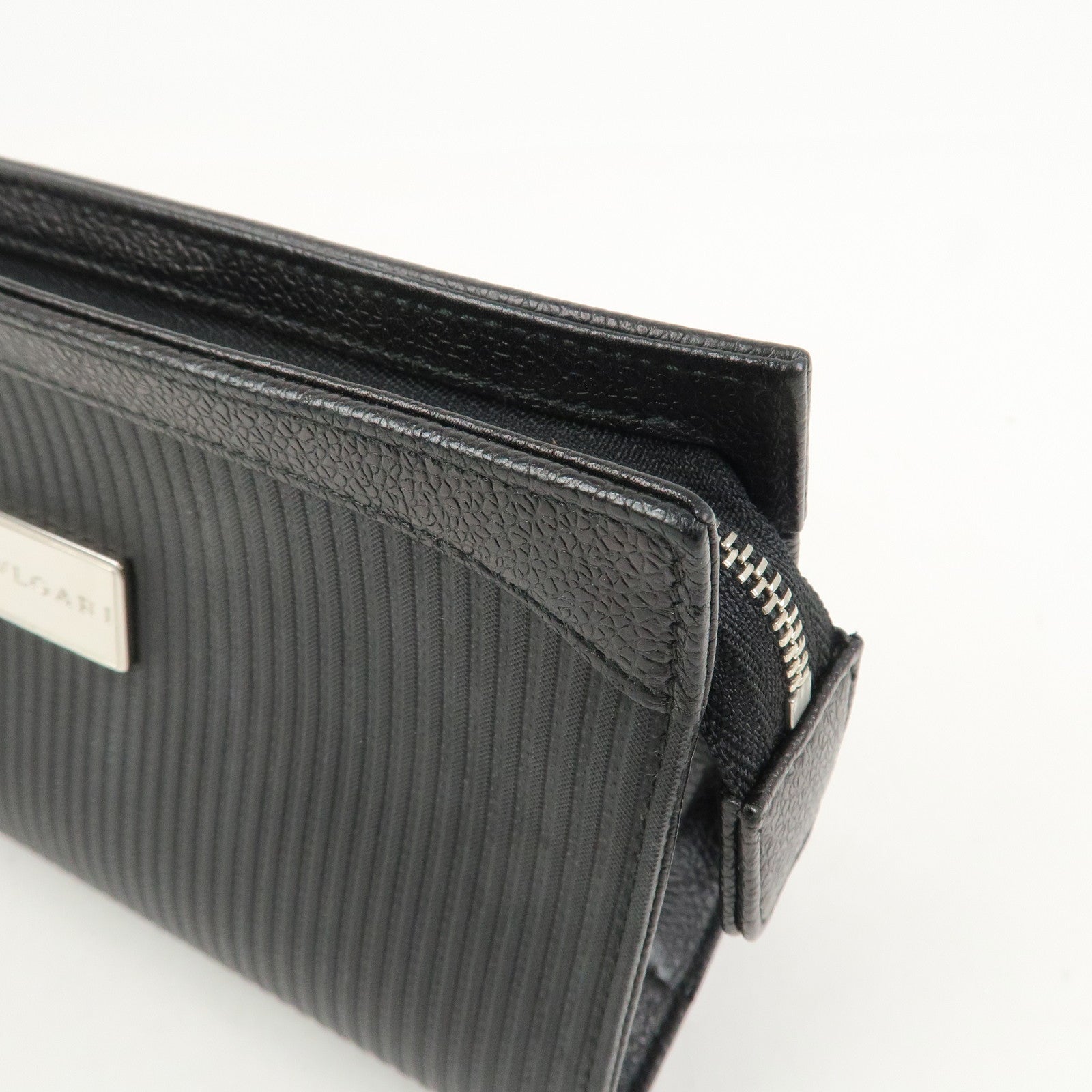 BVLGARI Logo PVC Leather Pouch Accessory Pouch Black