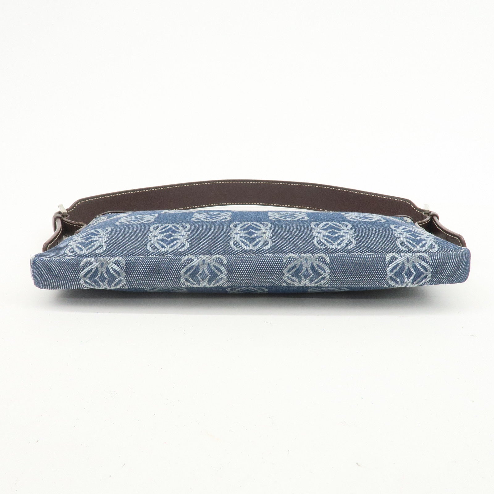 LOEWE Anagram Canvas Leather Shoulder Bag Hand Bag Denim Brown