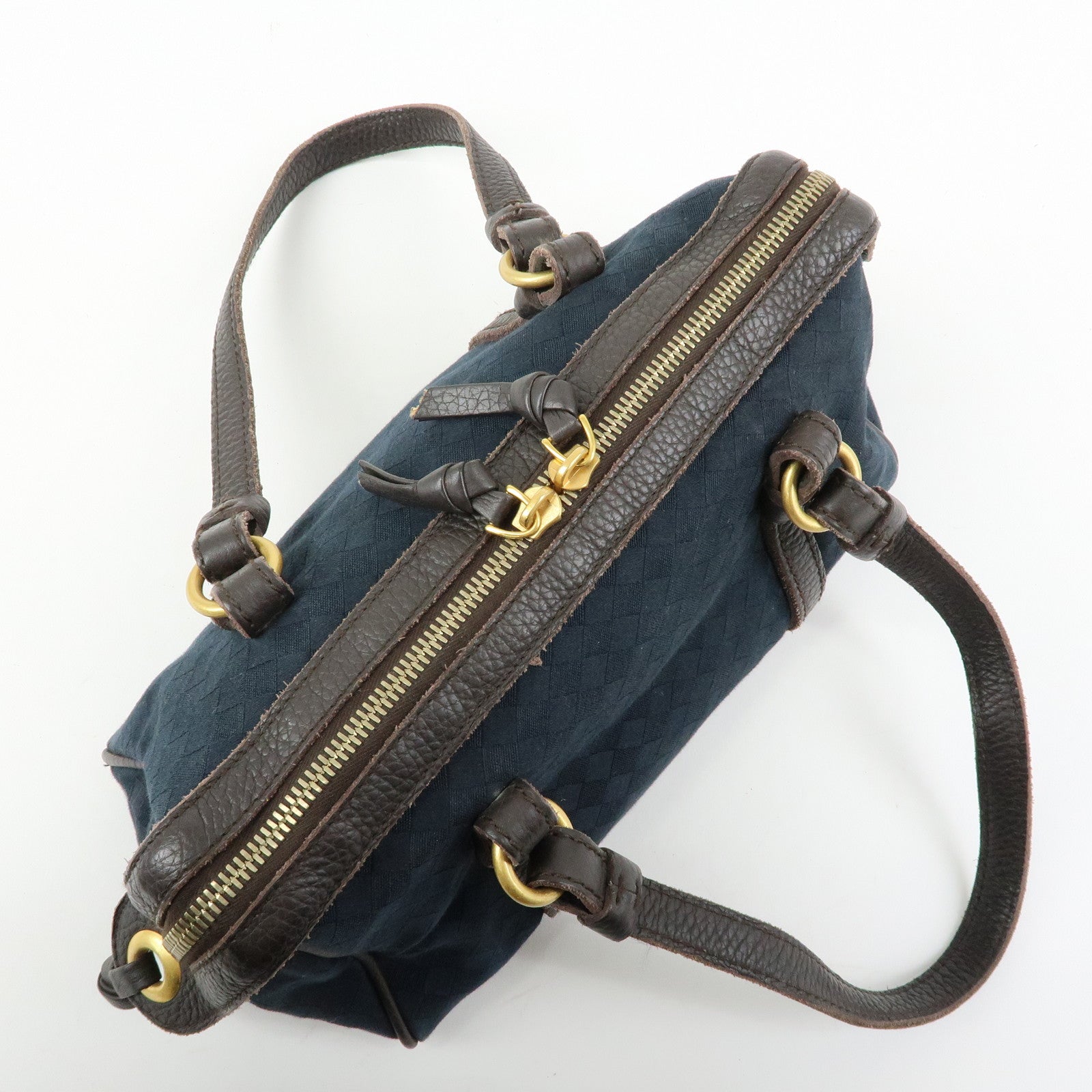 BOTTEGA VENETA Intrecciato Canvas Leather Mini Boston Bag 142470