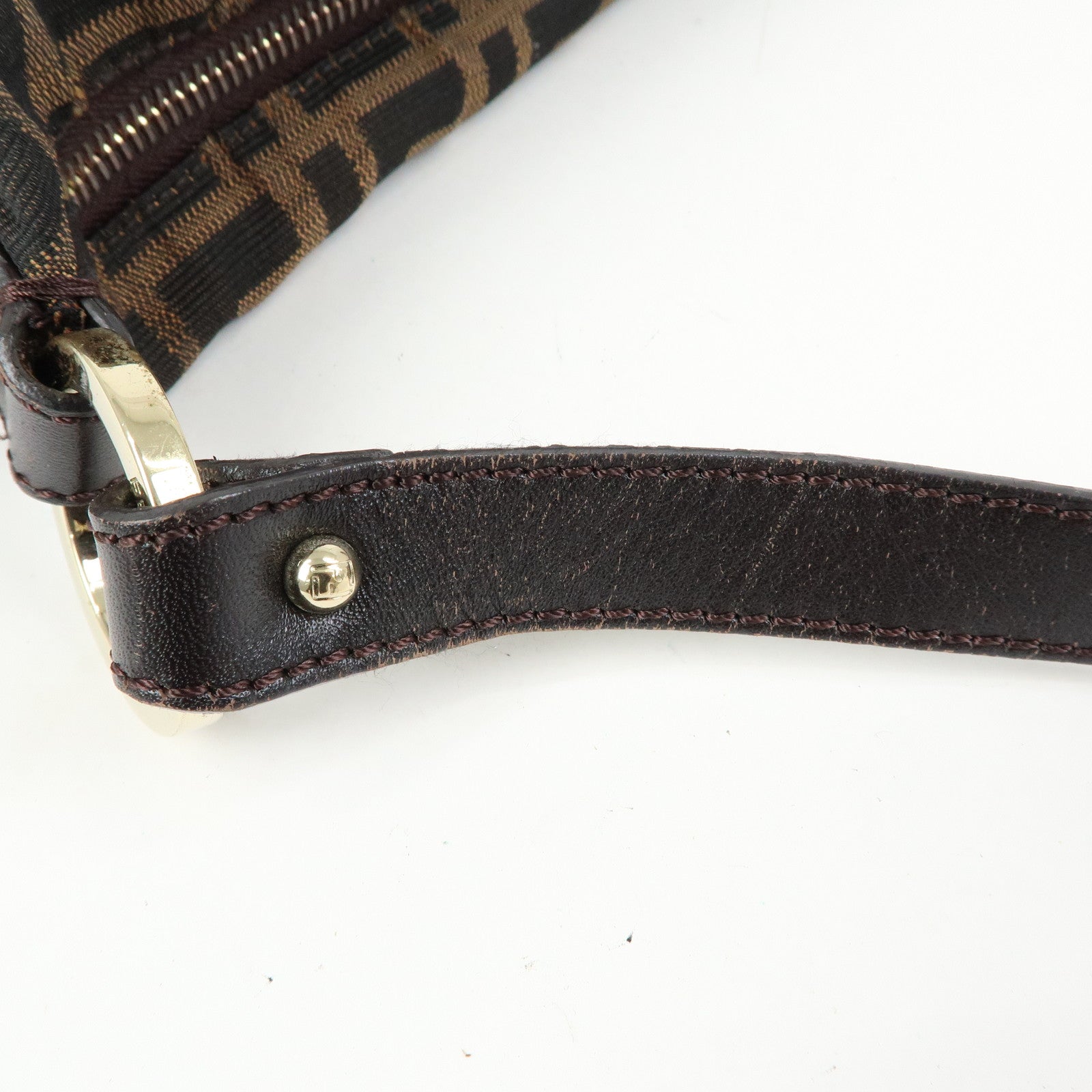 FENDI Zucca Canvas Leather Shoulder Bag Black Brown 8BT191‑JWU